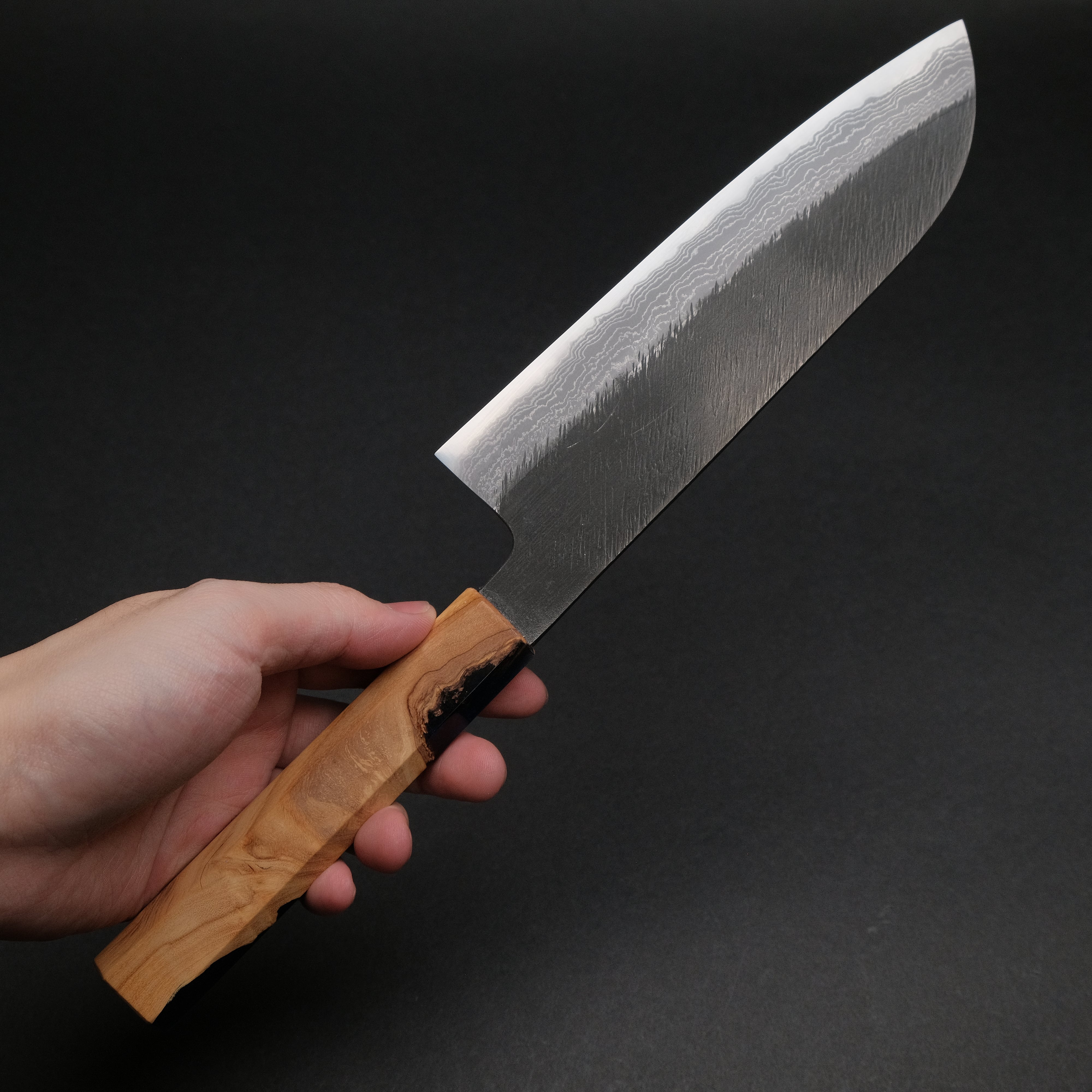 Premium Ajikataya White #2 Matsuba Damascus Santoku Knife 180mm - Olive Wood & Resin Handle (#19) - Japanese Kitchen Knife for Professional Chefs & Home Cooking - Perfect for Slicing, Dicing & Chopping Vegetables, Meat & Fish