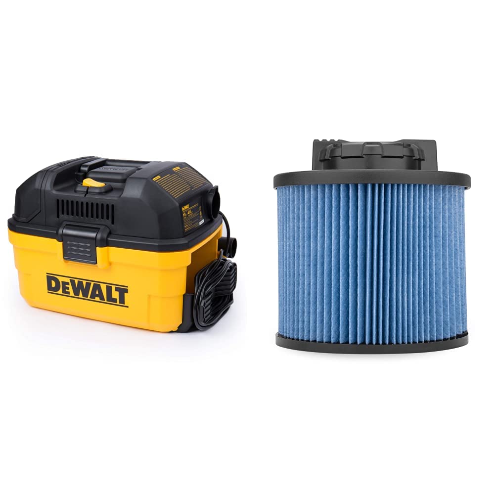 DEWALT DXV04T 4 Gallon Wet/Dry Vacuum Cleaner with Cartridge Filter - Powerful Shop Vac for Home, Garage, and Workshop Cleaning