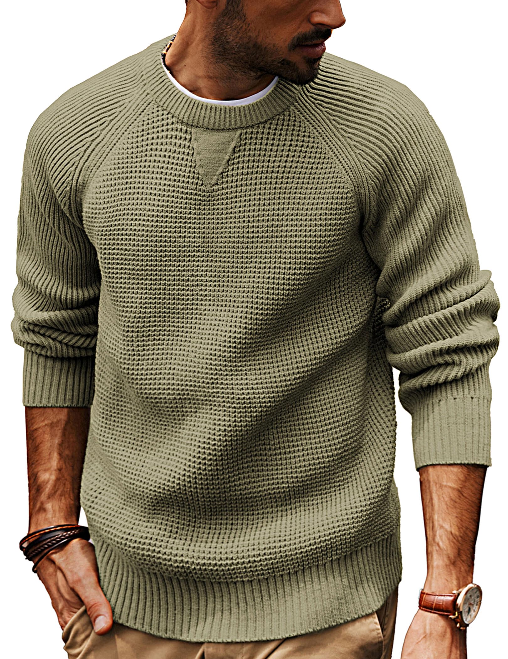 PJ PAUL JONES Men's Waffle Knit Crewneck Sweater - Raglan Sleeve Pullover for Casual Wear, Winter Layering & Office Outfits