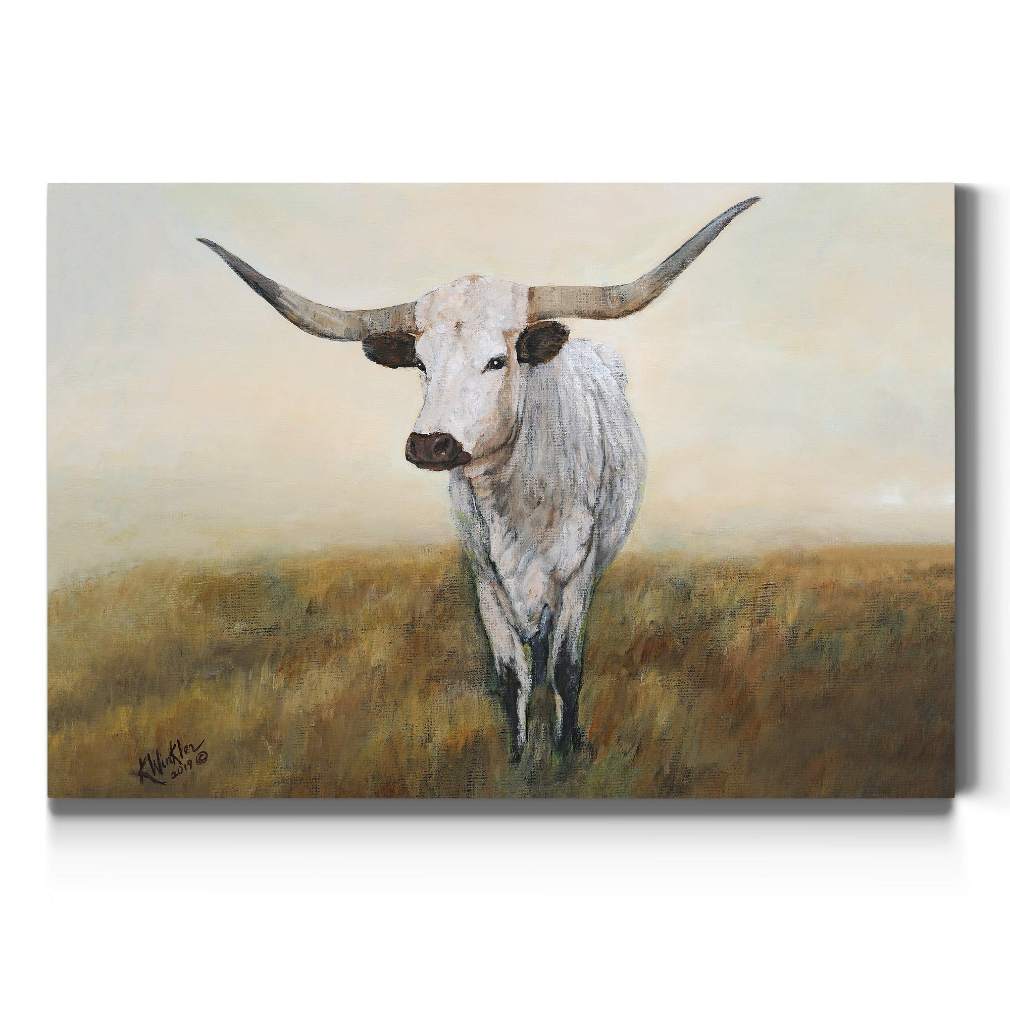 Fierce Longhorn Death Stare Abstract Black & White Canvas Wall Art - 32x48 Inch Modern Animal Painting for Home Decor, Bedroom, Office & Kitchen | Premium Gallery-Wrapped Canvas Print