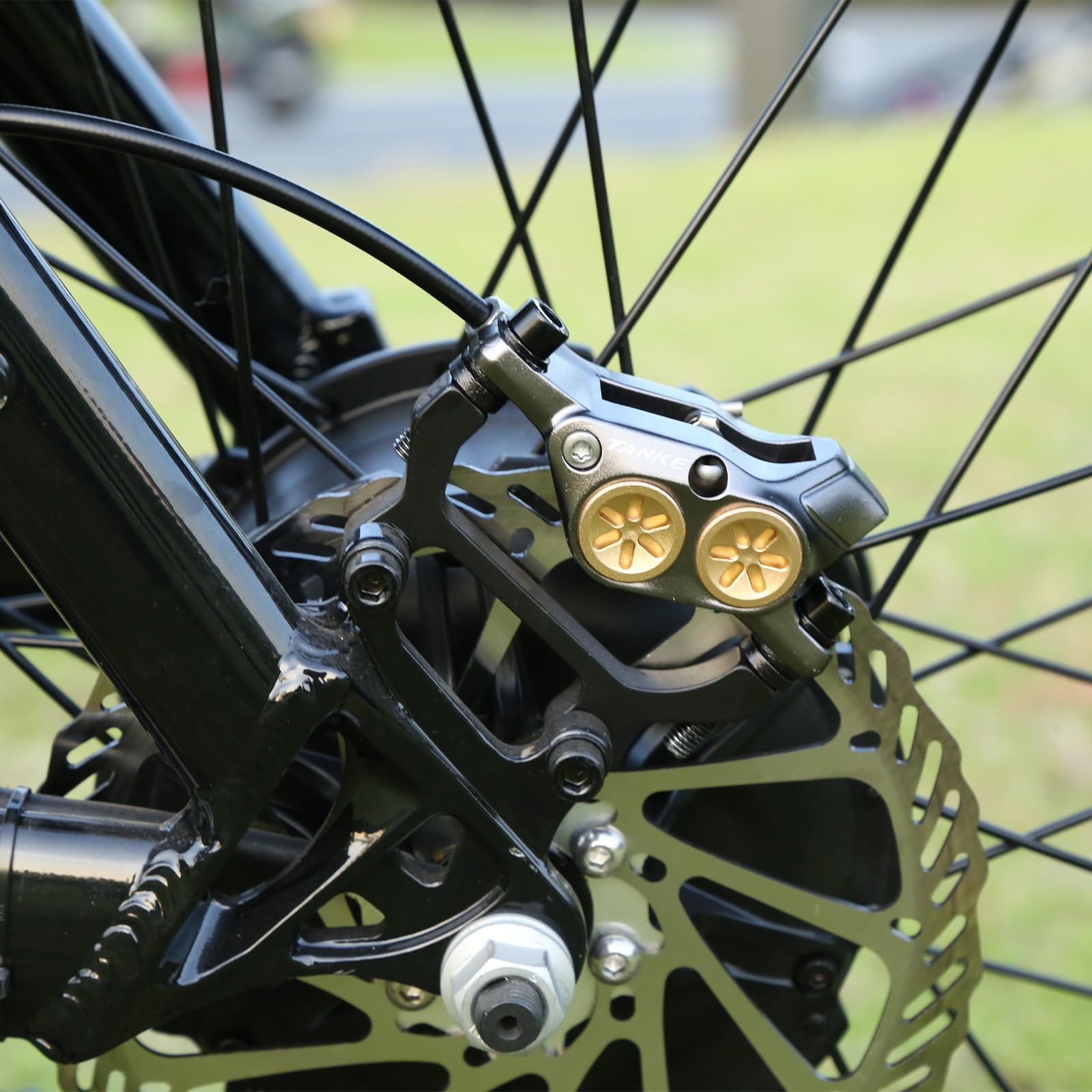 JFOYH 4-Piston Hydraulic Disc Brake Set for Electric Bikes - Includes Brake Tool Kit & EMTB Power-Off Sensor with 2-PIN Waterproof Connector - Pre-Bled with Mineral Oil - Perfect for Mountain Biking, Commuting & Off-Road Adventures