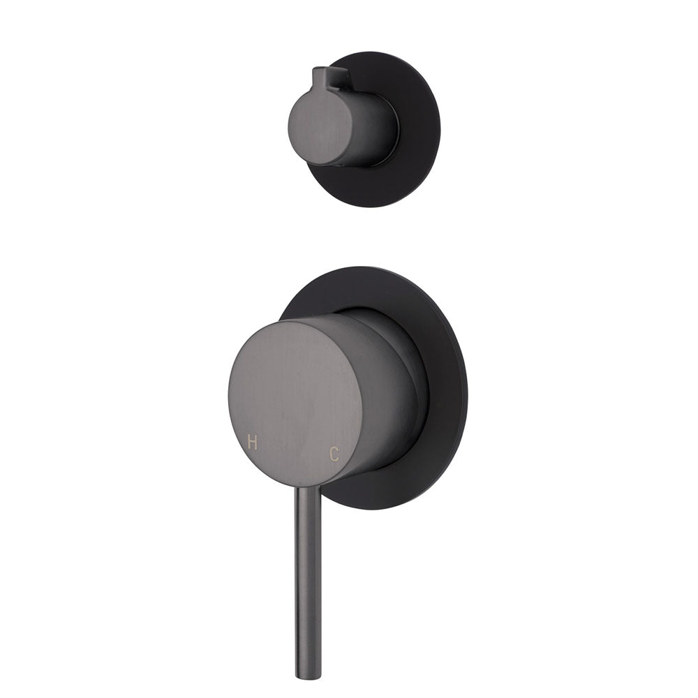 Fienza Kaya Small Round Plate Wall Diverter Mixer in Gunmetal Grey - Perfect for Bathroom & Kitchen Faucet Installation