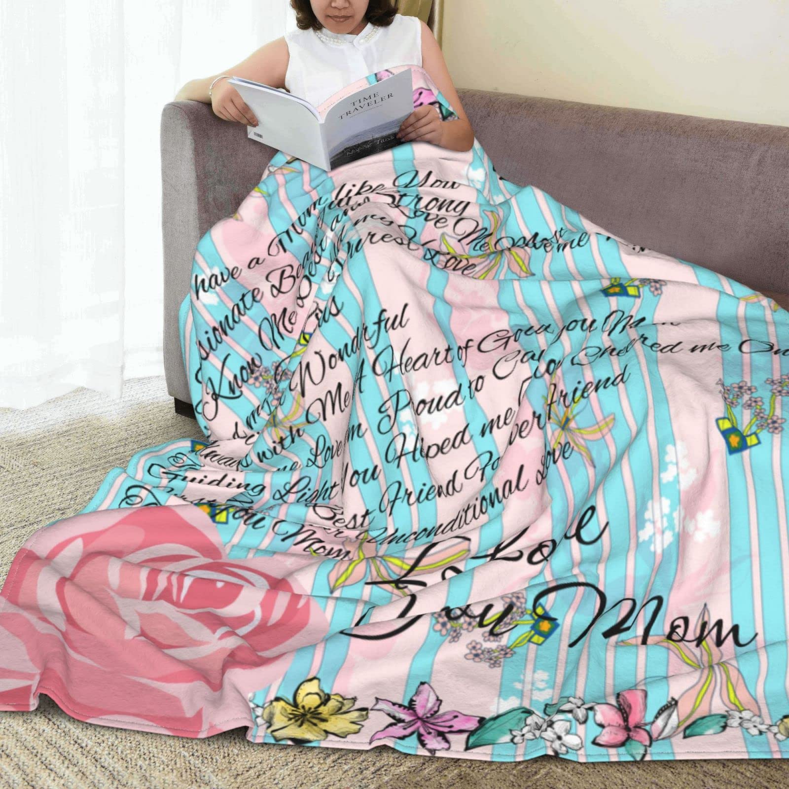 Soft I Love You Mom Gift Blanket - 60x50 Inch Cozy Throw for Mother's Day, Birthday, Christmas - Unique Present from Daughter or Son - Perfect for Snuggling on the Couch or Bed