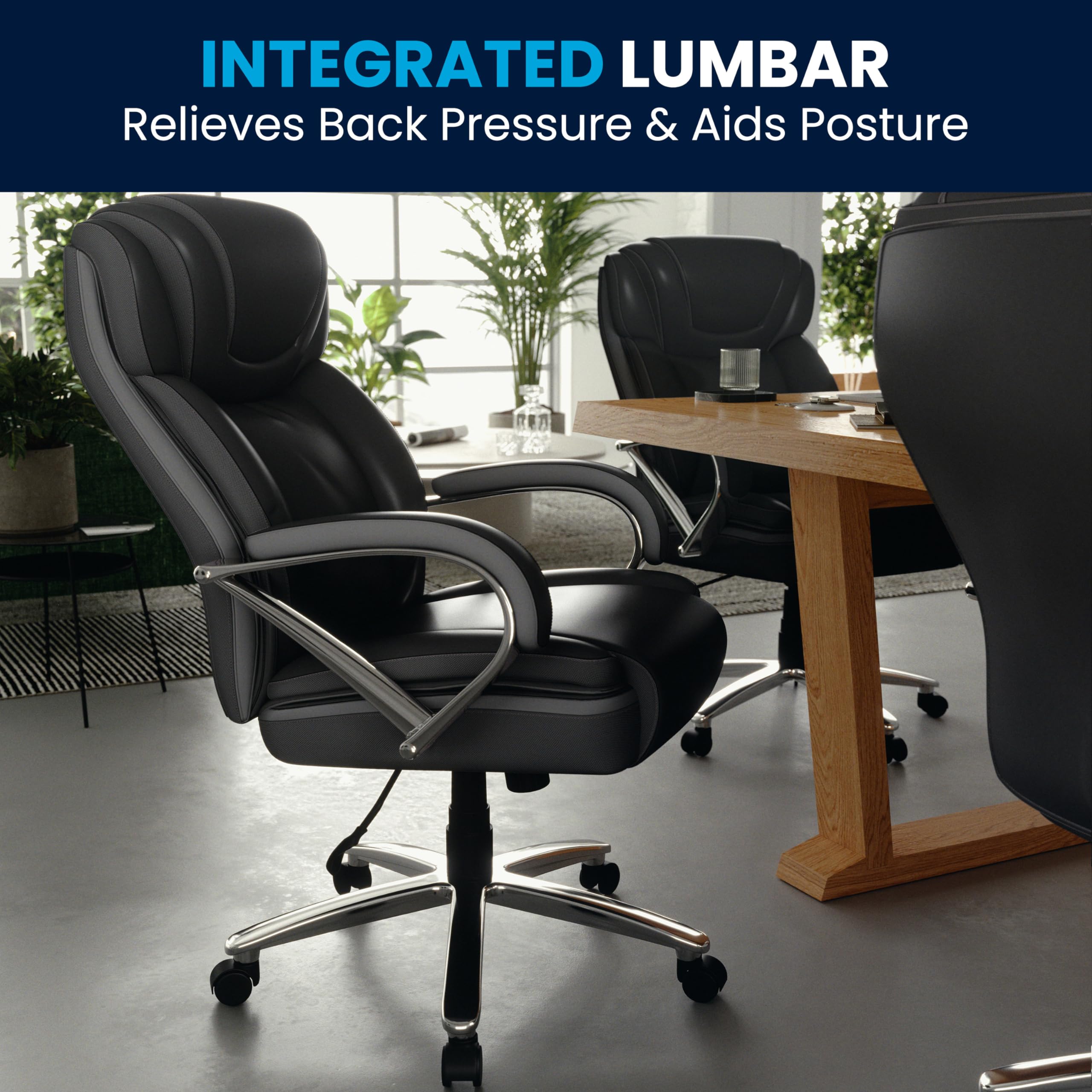 500 lb. Capacity Big & Tall Black LeatherSoft Ergonomic Office Chair with Extra Wide Seat - Perfect for Heavy Duty Home & Office Workspaces