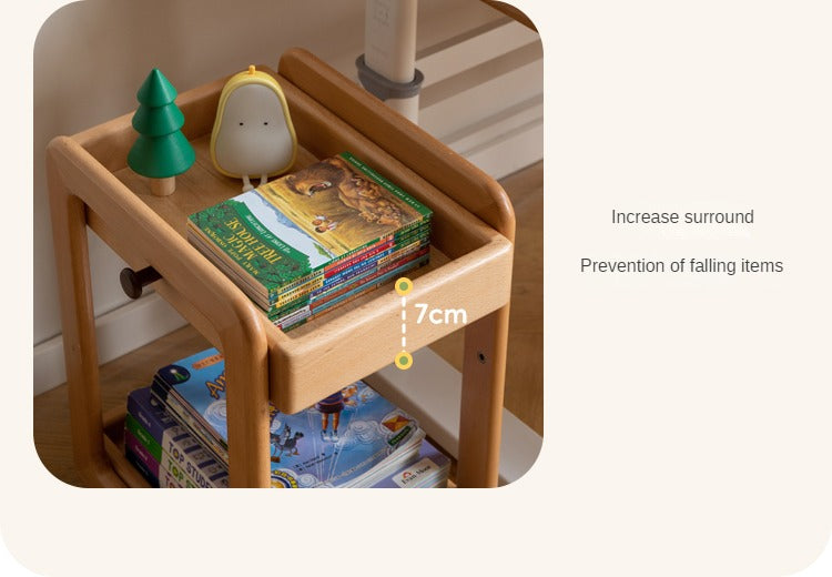 Solid Wood Beech & Rubber Kids Under Desk Mobile Storage Rack - Modern Organizer for Toys, Books & School Supplies in Bedroom or Playroom