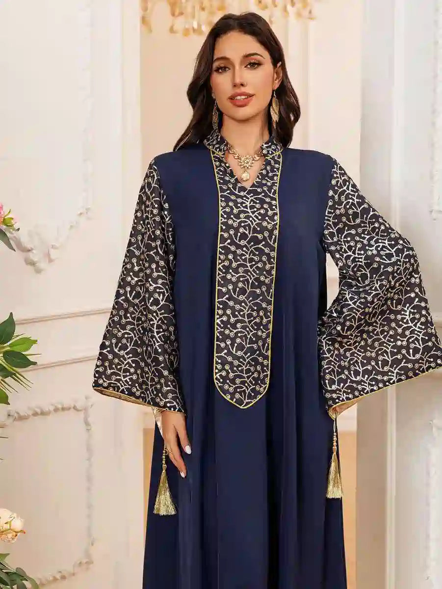Elegant Eid Embroidery Tassel Caftan Dress for Women - Flowy Long Kaftan with Intricate Designs #25438 | Perfect for Eid Celebrations, Weddings & Special Occasions