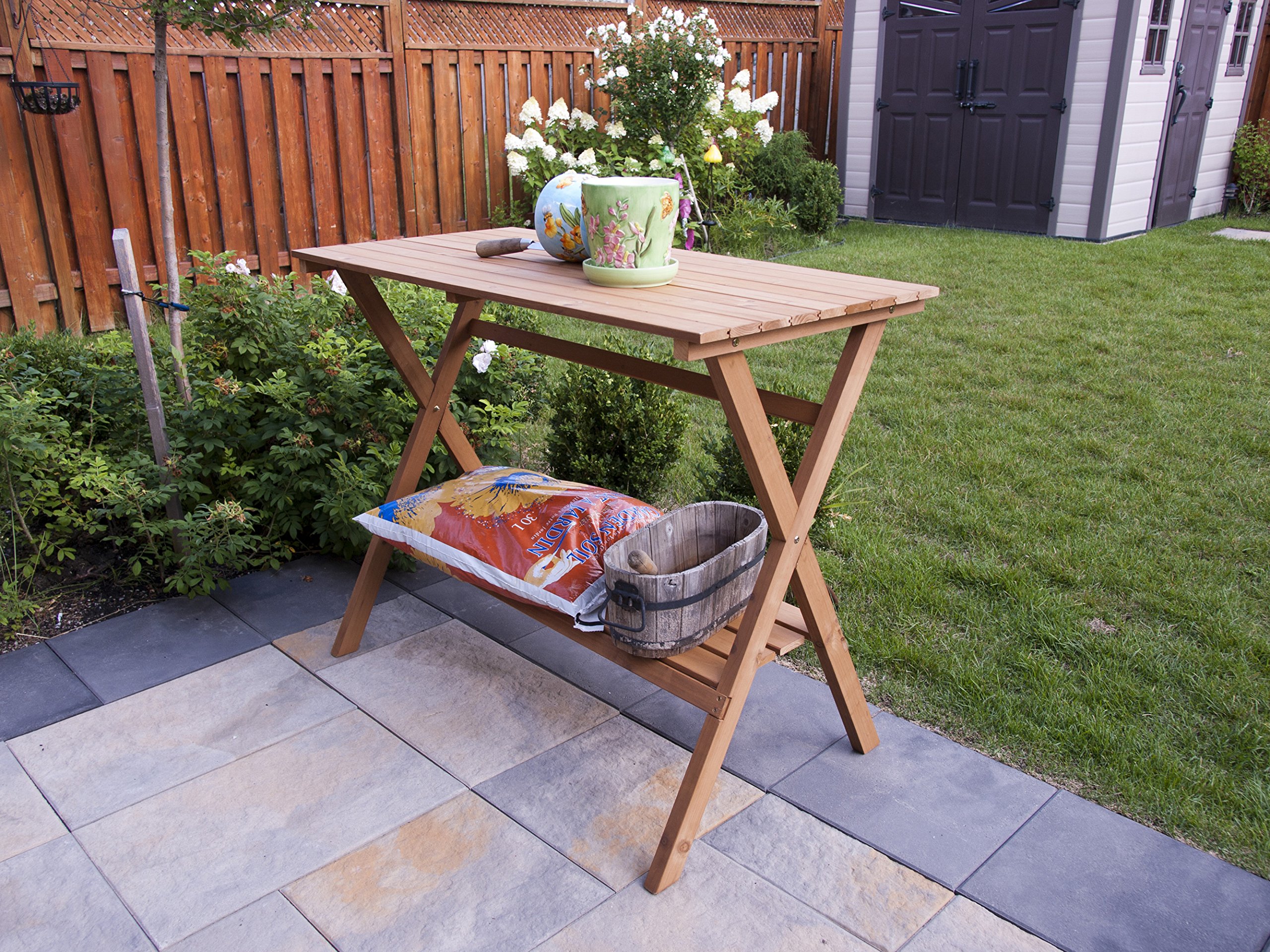 White Fir Wood Potting Bench & Console Table - Durable Garden Workstation & Entryway Furniture for Planting, Gardening & Home Decor