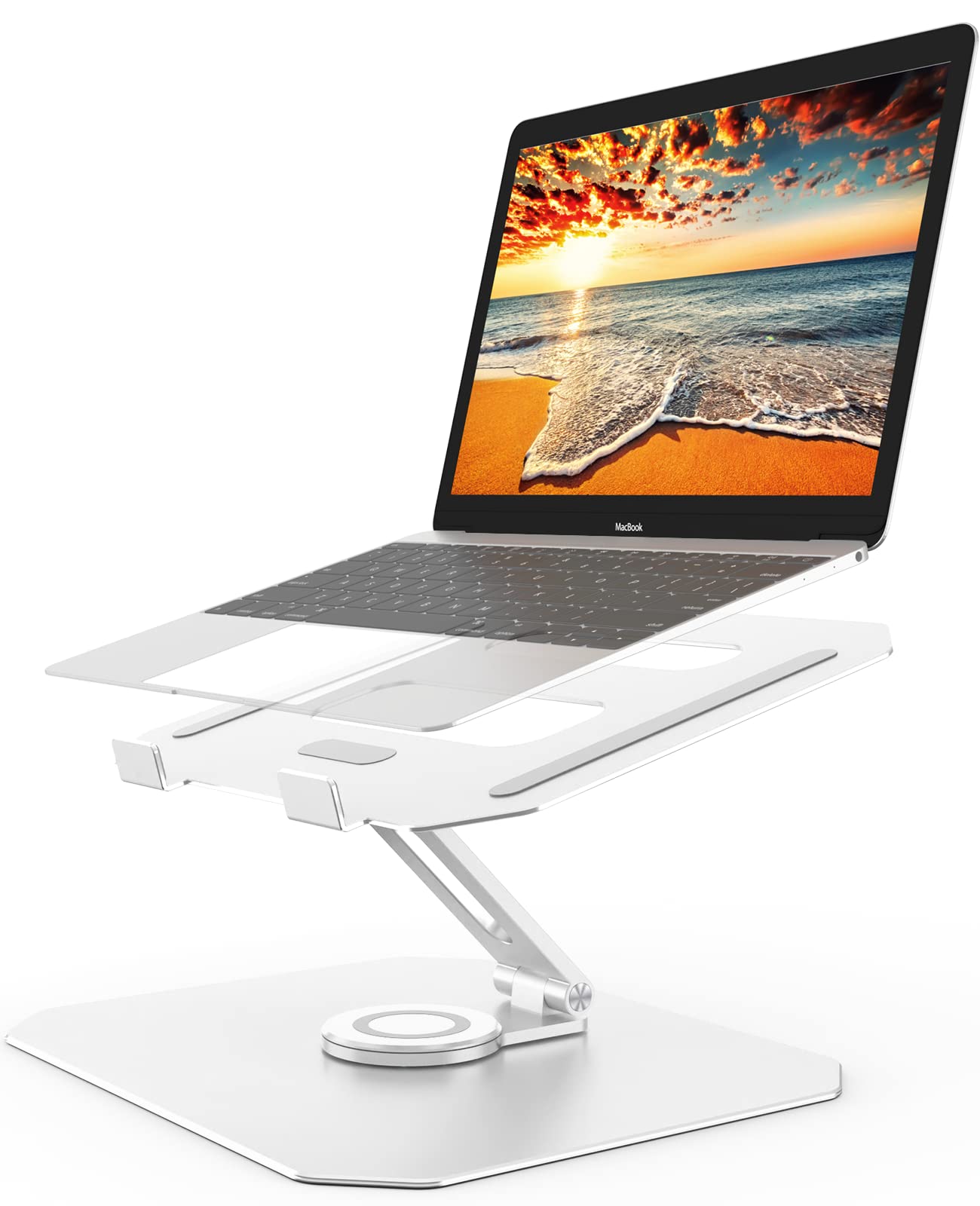 WUEYOPRON 360° Rotating Laptop Stand for Desk - Adjustable Height Ergonomic Computer Stand for 10-17 Inch Laptops, Foldable Dual Rotary Shaft Design (Silver) - Perfect for Home Office, Collaborative Work & Workspace Organization