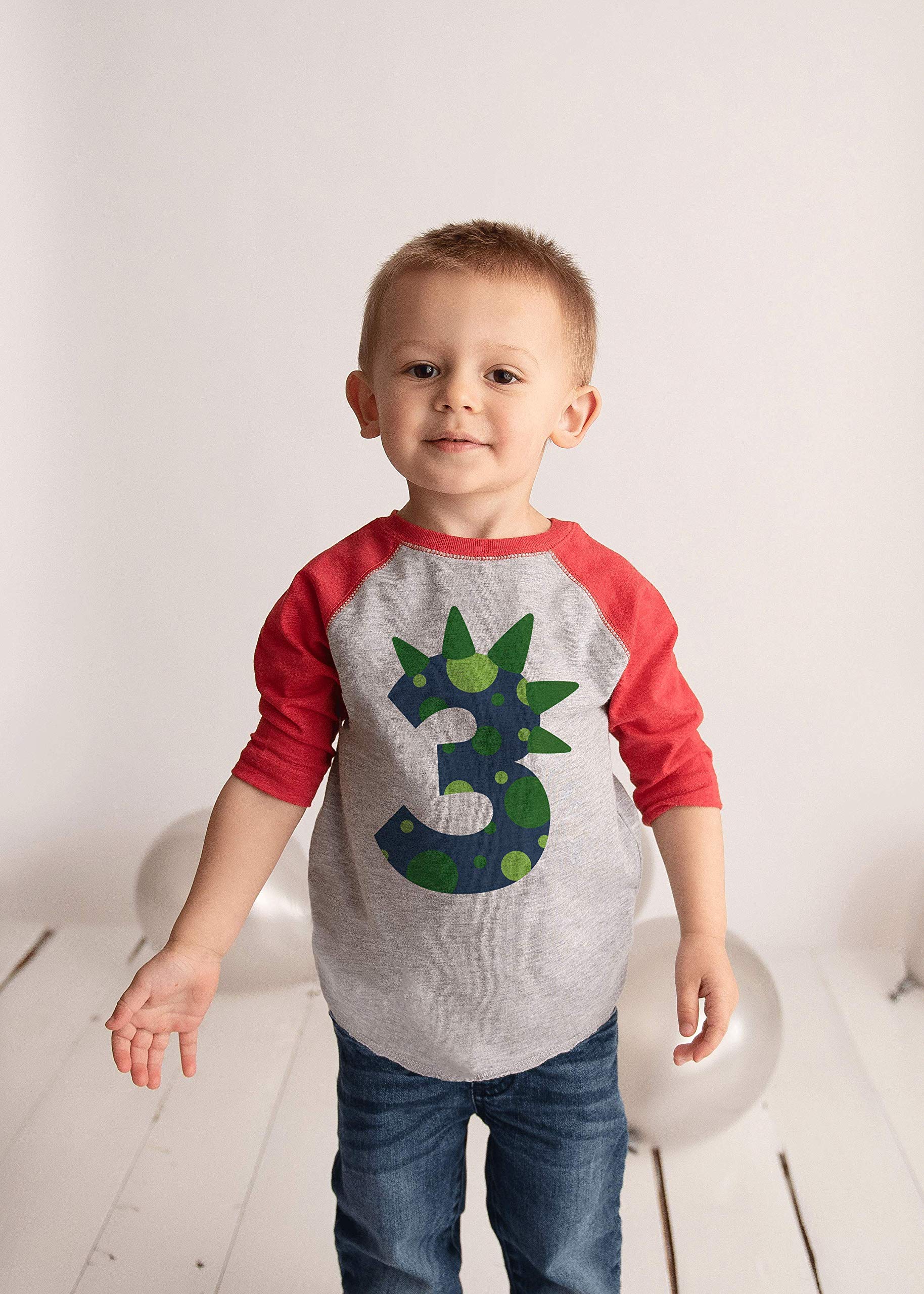 7 Ate 9 Apparel Boys Dinosaur Birthday T-Shirt - Cute Dino Graphic Red Tee for Kids Birthday Party & Fun Outfits