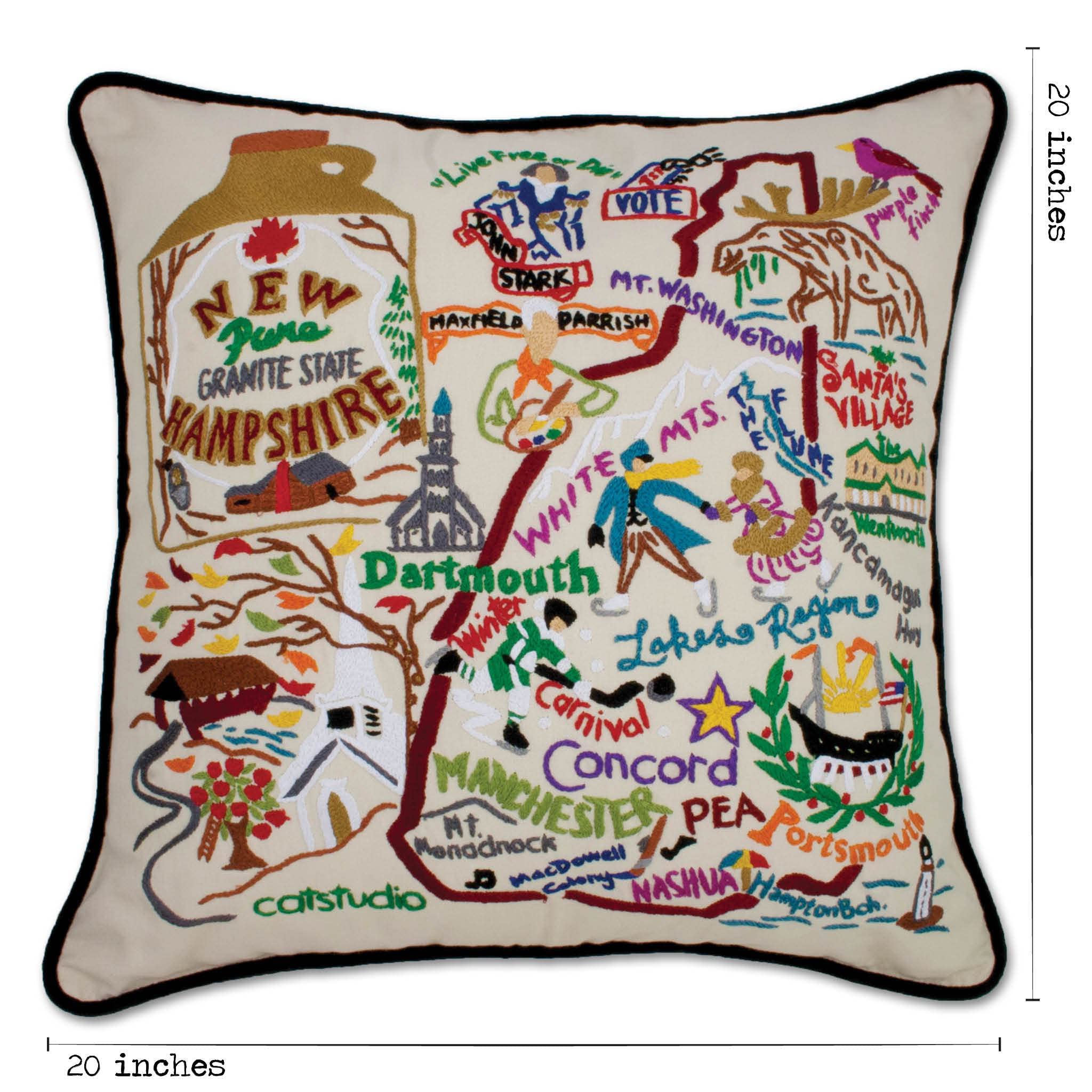 Catstudio New Hampshire Embroidered Decorative Throw Pillow - Cozy Home Decor for Sofa, Bed & Couch - Perfect Gift for Housewarming & Holidays