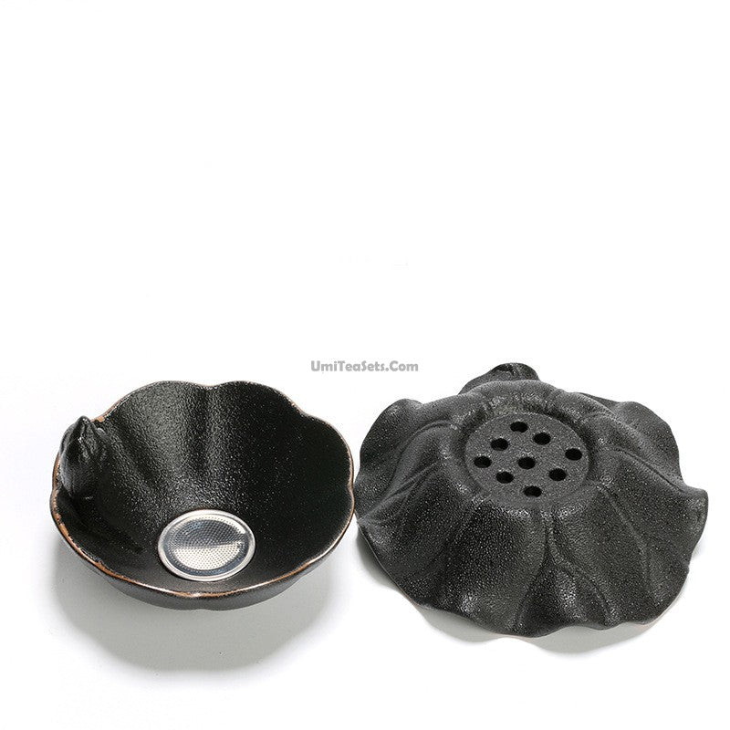 Vintage Coarse Pottery Tea Strainer with Holder - Handmade Ceramic Tea Infuser for Loose Leaf Tea - Perfect for Tea Lovers, Home Brewing & Gift Giving