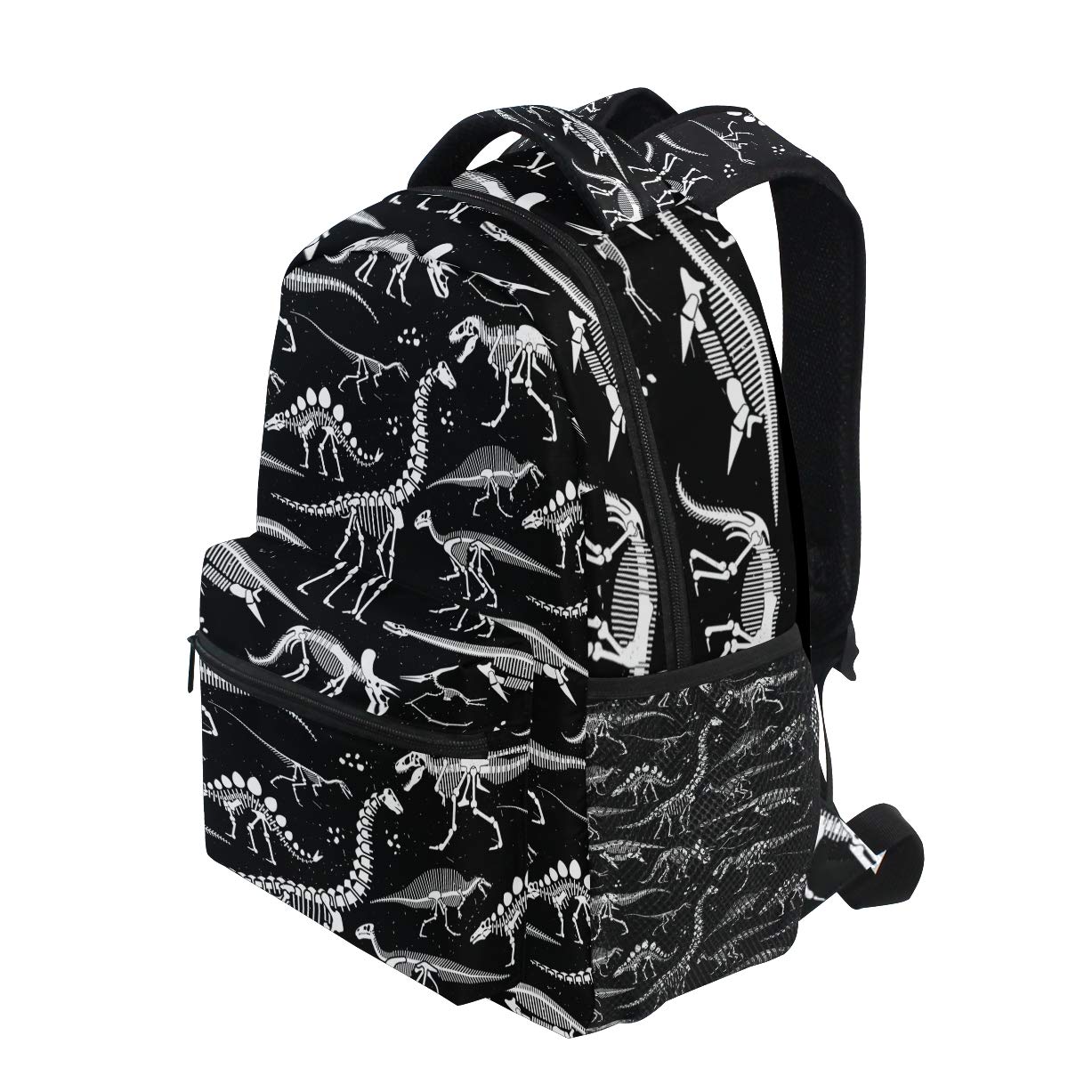 Dinosaur Skeleton School Backpack - Lightweight Travel Bookbag for Kids & Teens, Water-Resistant Black & White Rucksack - Perfect for School, Hiking, Camping & Daily Use