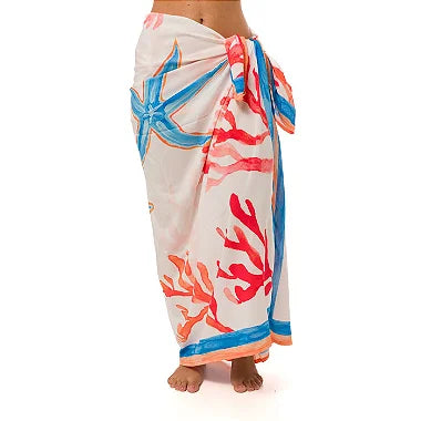 White Starfish Swim Sarong Pareo Cover Up - Lightweight Beach Wrap for Women, Perfect for Poolside, Vacation & Summer Outfits