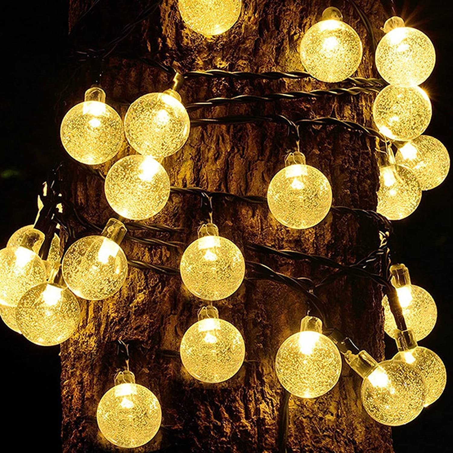 Lezonic 50LED Solar Crystal Globe String Lights - 8 Modes, 7M/24Ft Waterproof Outdoor Solar Lights for Garden, Patio, Yard, Christmas, Parties, Wedding (Warm White) | Perfect for Backyard Decor, Holiday Lighting, and Special Events