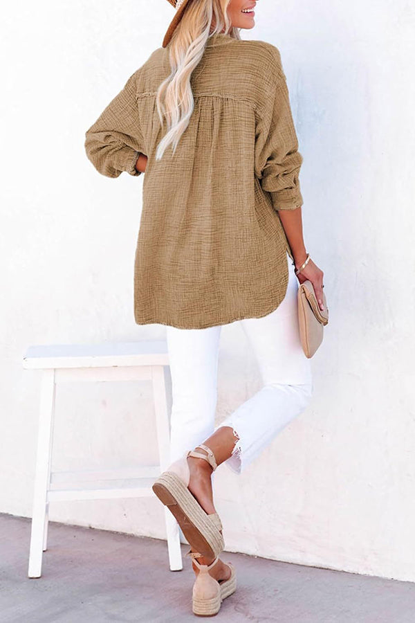 Elegant Solid Color Long Sleeve Pleated Button Loose Blouse for Women | Casual Office Wear & Spring Outfits