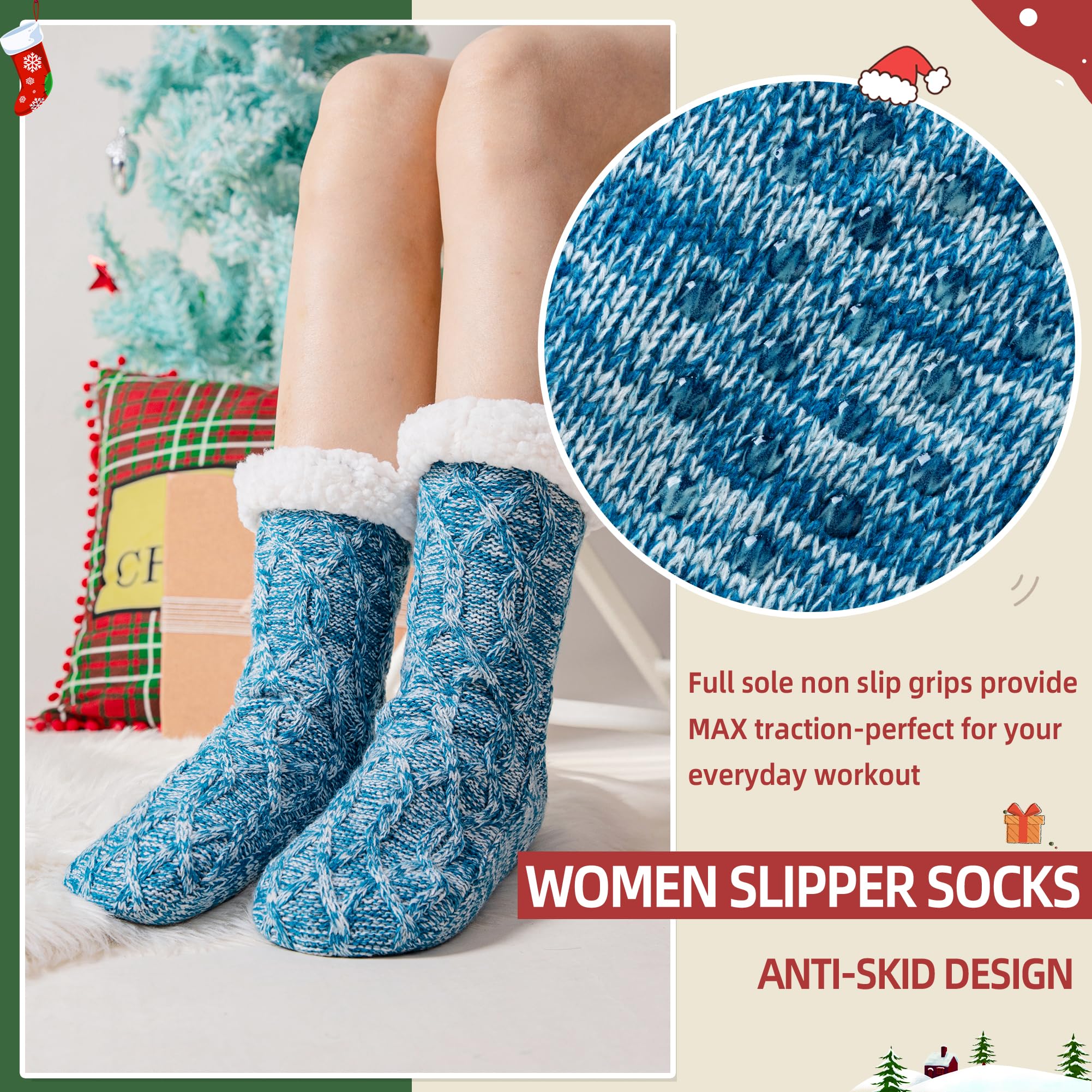 DoSmart Women's Fuzzy Slipper Socks - Winter Thermal Fleece-Lined with Snowflake Design - Ultra Soft & Warm Indoor Home Socks for Christmas Gifts, Cozy Lounge Wear & Housewarming Presents