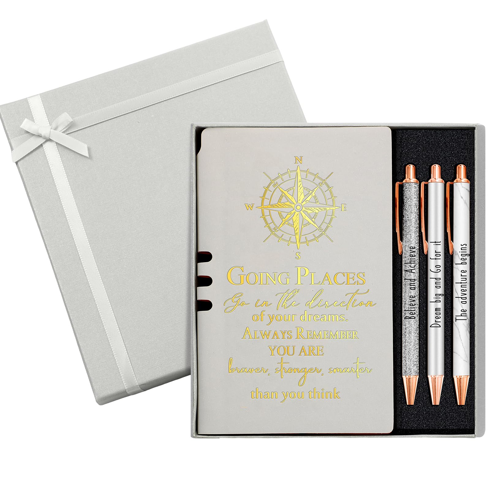 5-Piece Inspirational Journal Gift Set - Leather Notebook & Ballpoint Pen with Gift Box - Motivational Graduation Gifts for College, Senior & Middle School Students - Perfect for Graduation, Birthday & Daily Journaling