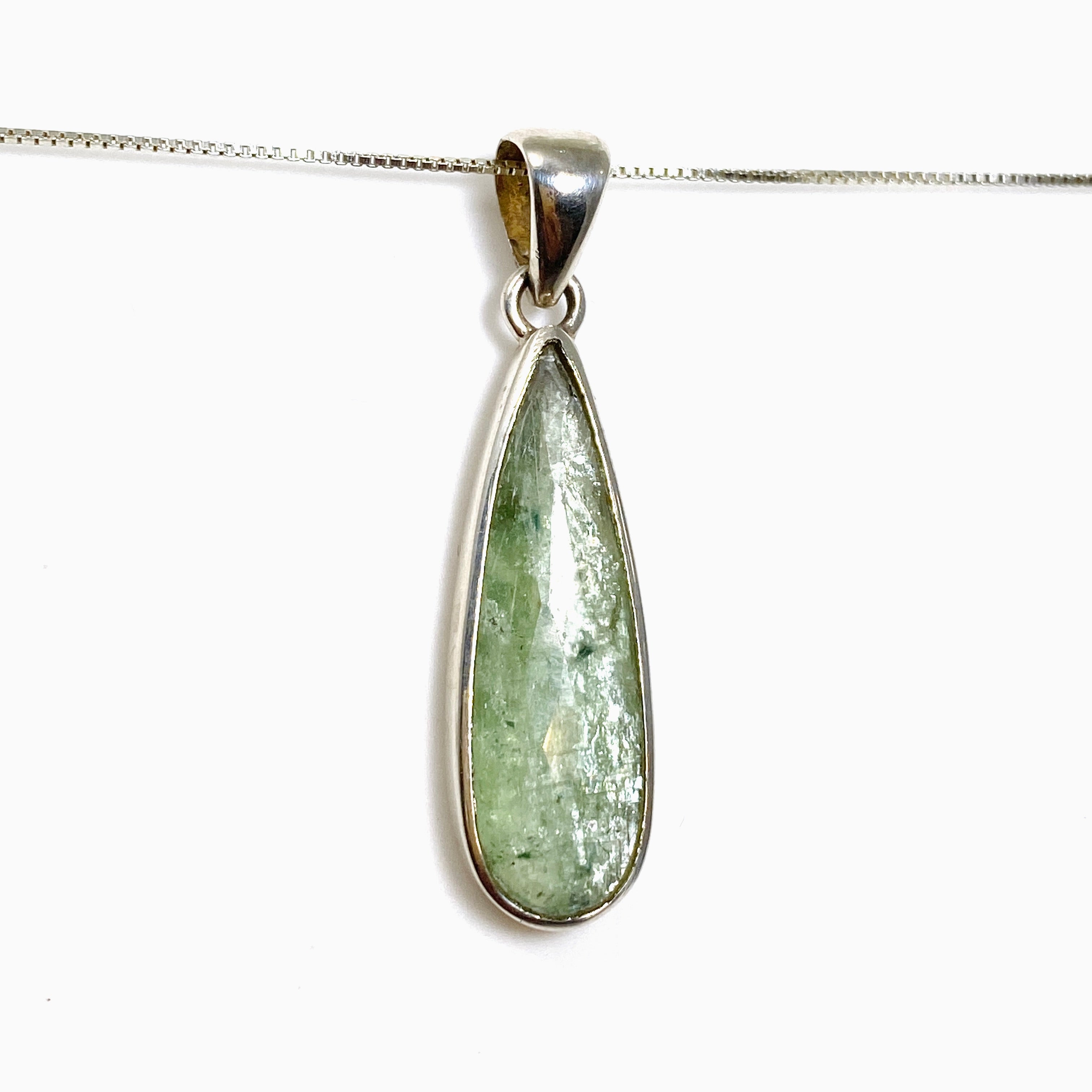 Natural Green Kyanite Teardrop Faceted Pendant from Africa - Handcrafted Gemstone Jewelry PPGJ800 for Meditation, Healing & Spiritual Energy