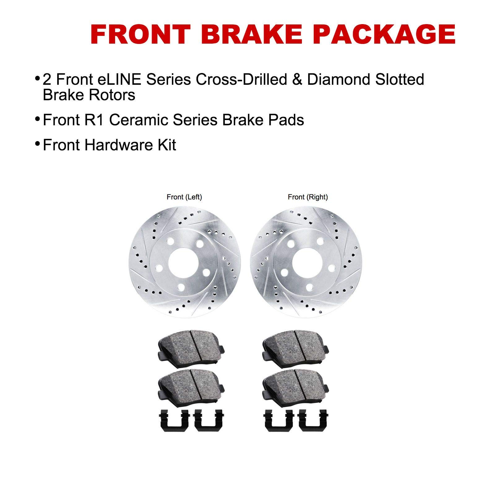 R1 Concepts Front Brake Pads and Rotors Kit - Ceramic Brake Pads with Hardware Kit (FEC.35060.02) | High-Performance Braking for Sedans, SUVs & Trucks | Smooth Stops for Daily Commute & Highway Driving
