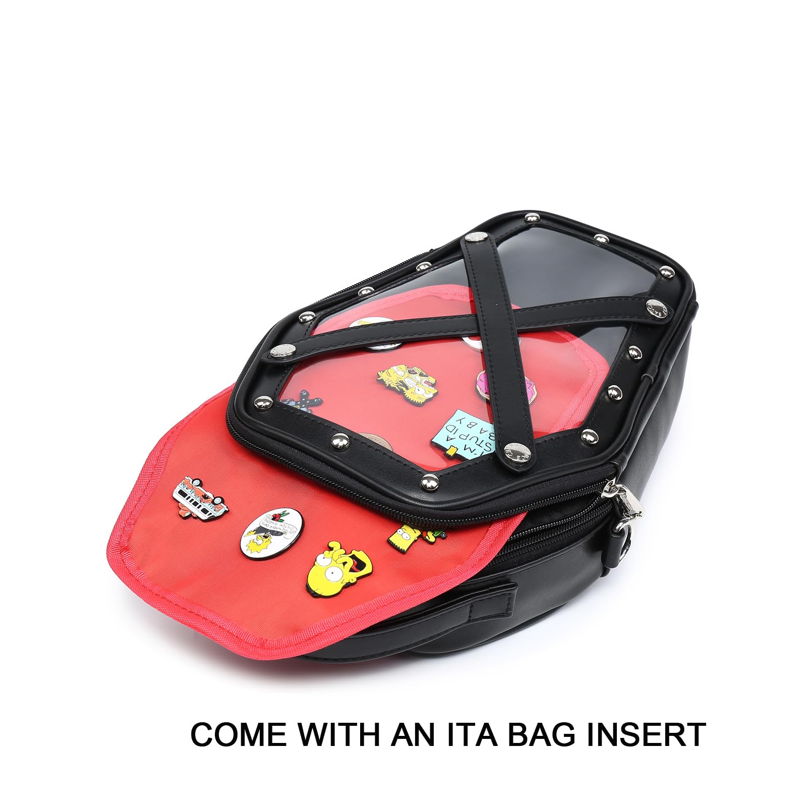 Gothic Coffin Shape Ita Bag Backpack - Rainbow Smile Anime Pin Display Purse for Halloween, Cosplay & JK Fashion | Stylish Alternative Handbag for Conventions & Kawaii Outfits