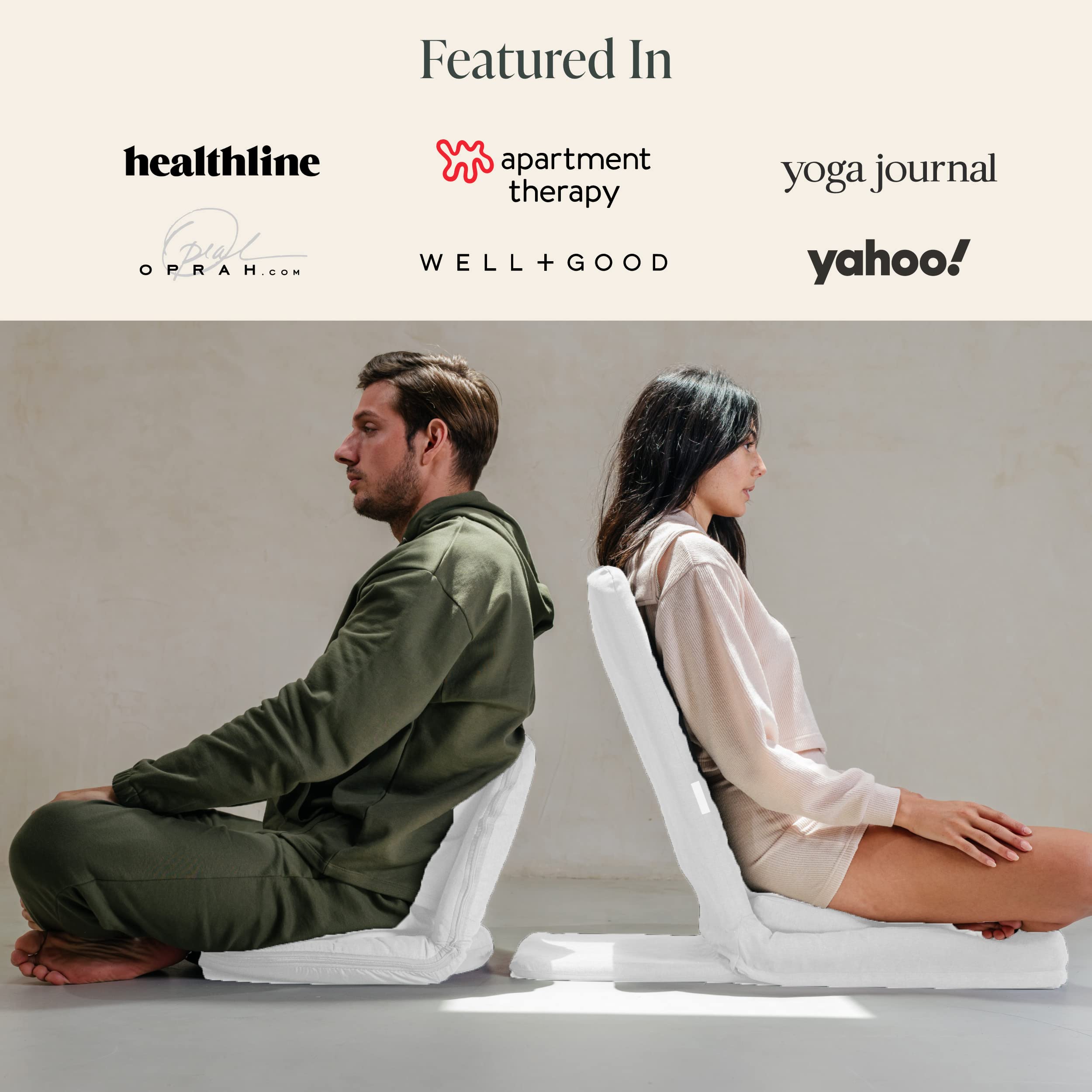 Mindful Modern Folding Meditation Chair with Back Support - Adjustable Floor Seat for Yoga & Zen Practice - Includes Half Moon Buckwheat Cushion - Perfect for Living Room, Bedroom & Meditation Spaces