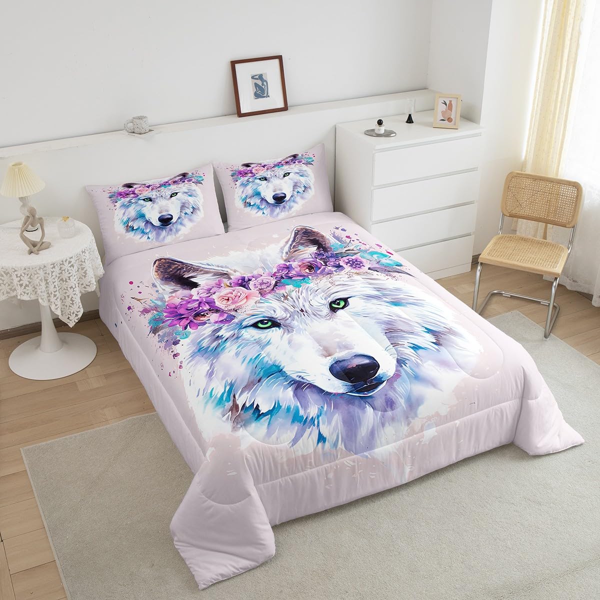Wolf Safari Comforter Set - Queen Size Tie Dye Bedding with Pillowcases for Jungle Themed Bedroom
