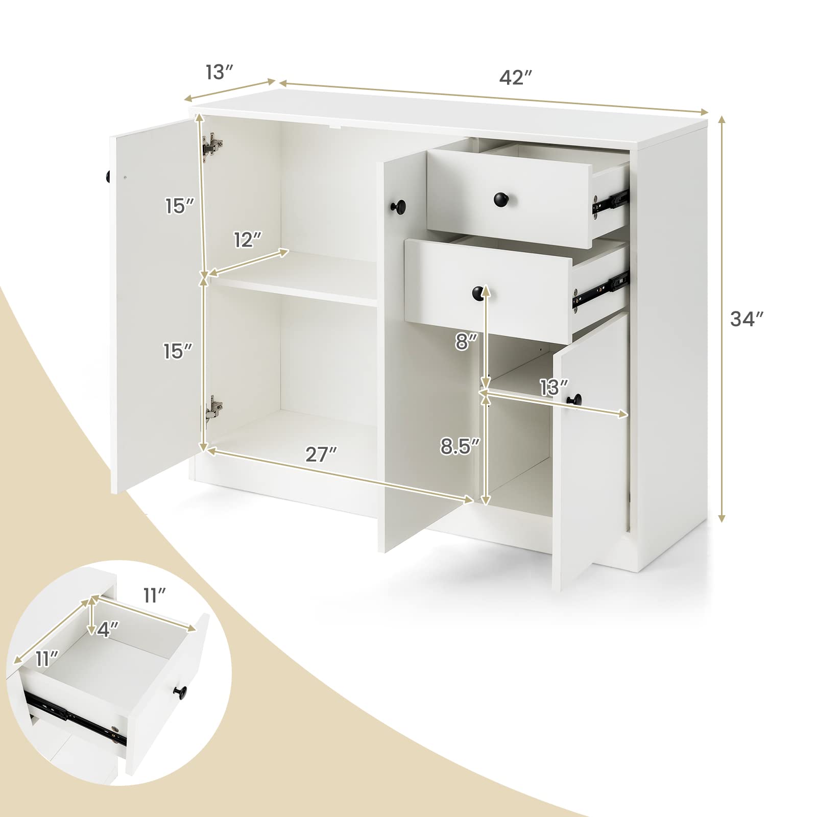 Modern White Buffet Cabinet with Storage Cabinets & Drawers - Kitchen Sideboard, Coffee Bar Server, Entryway Console Table for Living & Dining Room - Perfect for Home Organization & Entertaining Guests
