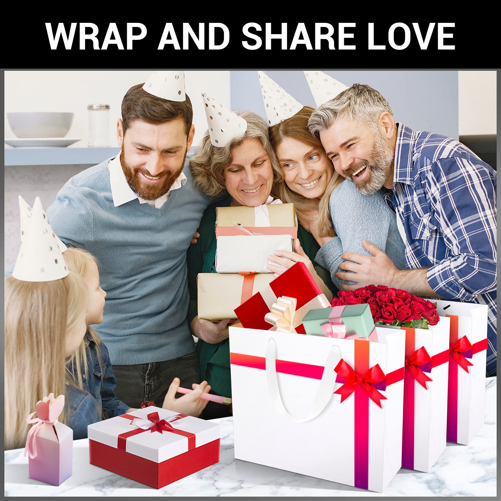 EUSOAR 20 Pack White Gift Bags with Handles 12.5x4.5x11 Inch - Bulk Paper Party Favor Bags for Weddings, Business Gifts, Lunches & Special Occasions | Elegant Wrapping Solution for Birthdays, Baby Showers & Corporate Events