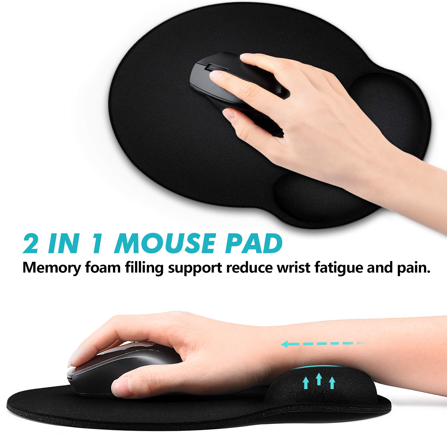TONOS Ergonomic Mouse Pad with Memory Foam Wrist Rest - Comfortable Non-Slip Desk Pad for Computer, Laptop, Office & Home Use - Smooth Surface Gaming Mouse Mat for Wrist Pain Relief & Long Work Sessions