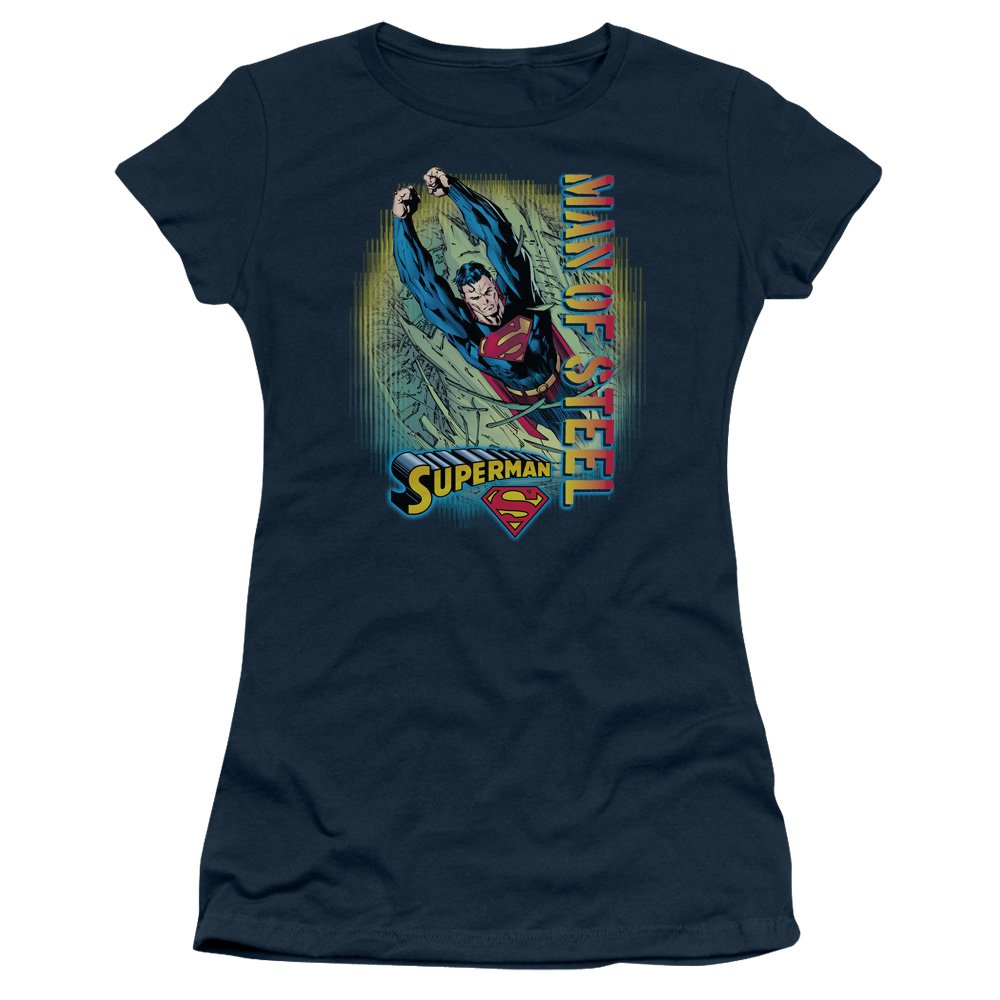 Superman Breakthrough Juniors' Sheer Fitted T-Shirt | Official DC Comics Licensed Apparel | Kids Superhero Costume & Casual Wear