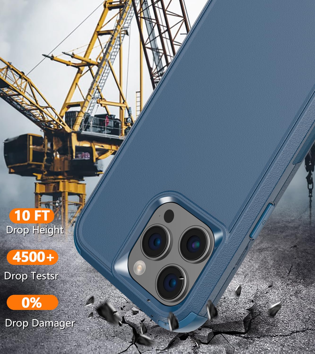 Shockproof Heavy Duty iPhone 15 Pro Max Case with Tempered Glass Screen Protector | 6.7 Inch Drop Proof Phone Cover for Apple iPhone 15 Pro Max (Blue 3-in-1) | Perfect for Outdoor Adventures, Construction Work & Extreme Sports Protection