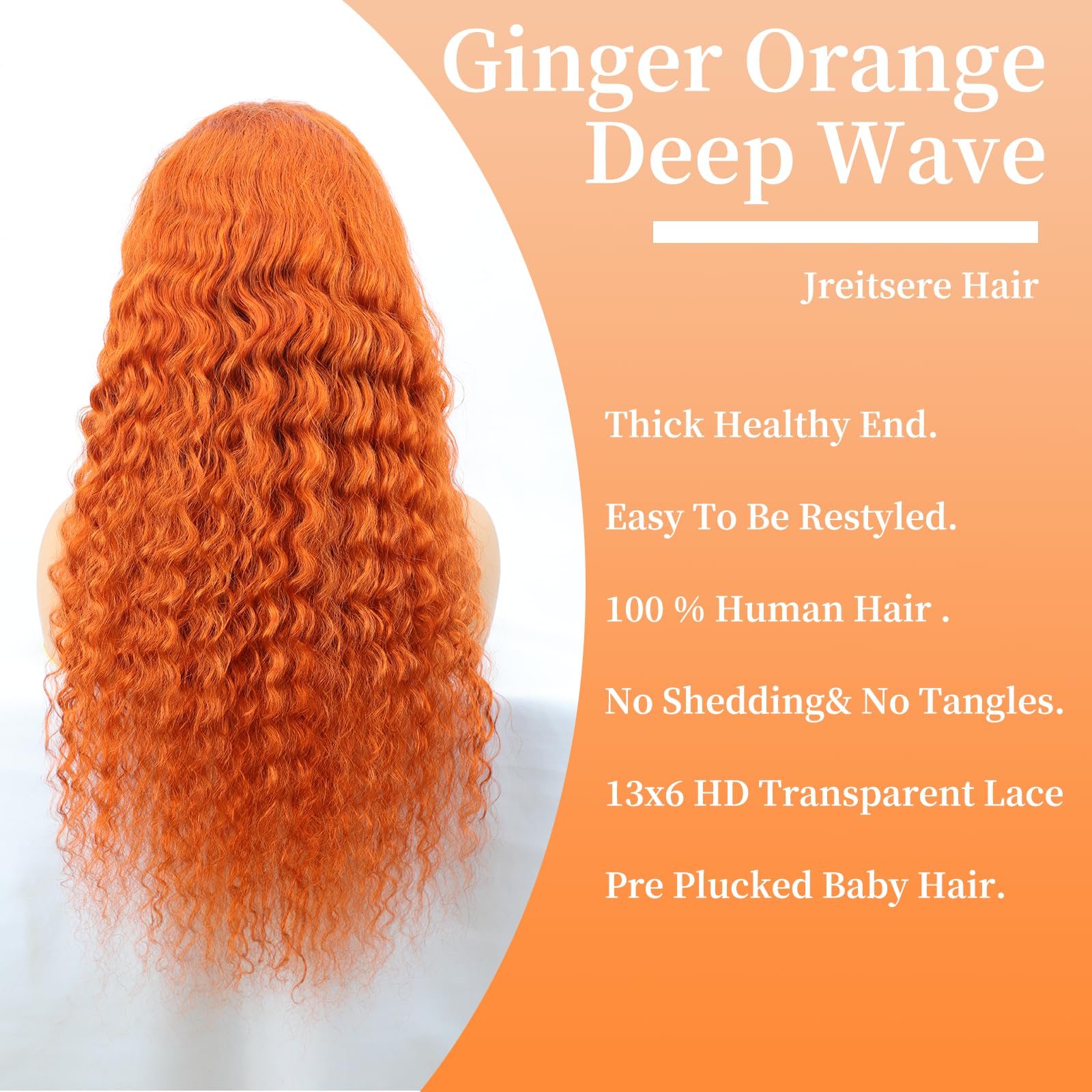30 Inch Ginger Human Hair Wig - 13x6 Lace Front Deep Wave Wig with 200% Density & Pre-Plucked Hairline - HD Lace Front Wigs for Women - Perfect for Cosplay, Daily Wear & Special Occasions