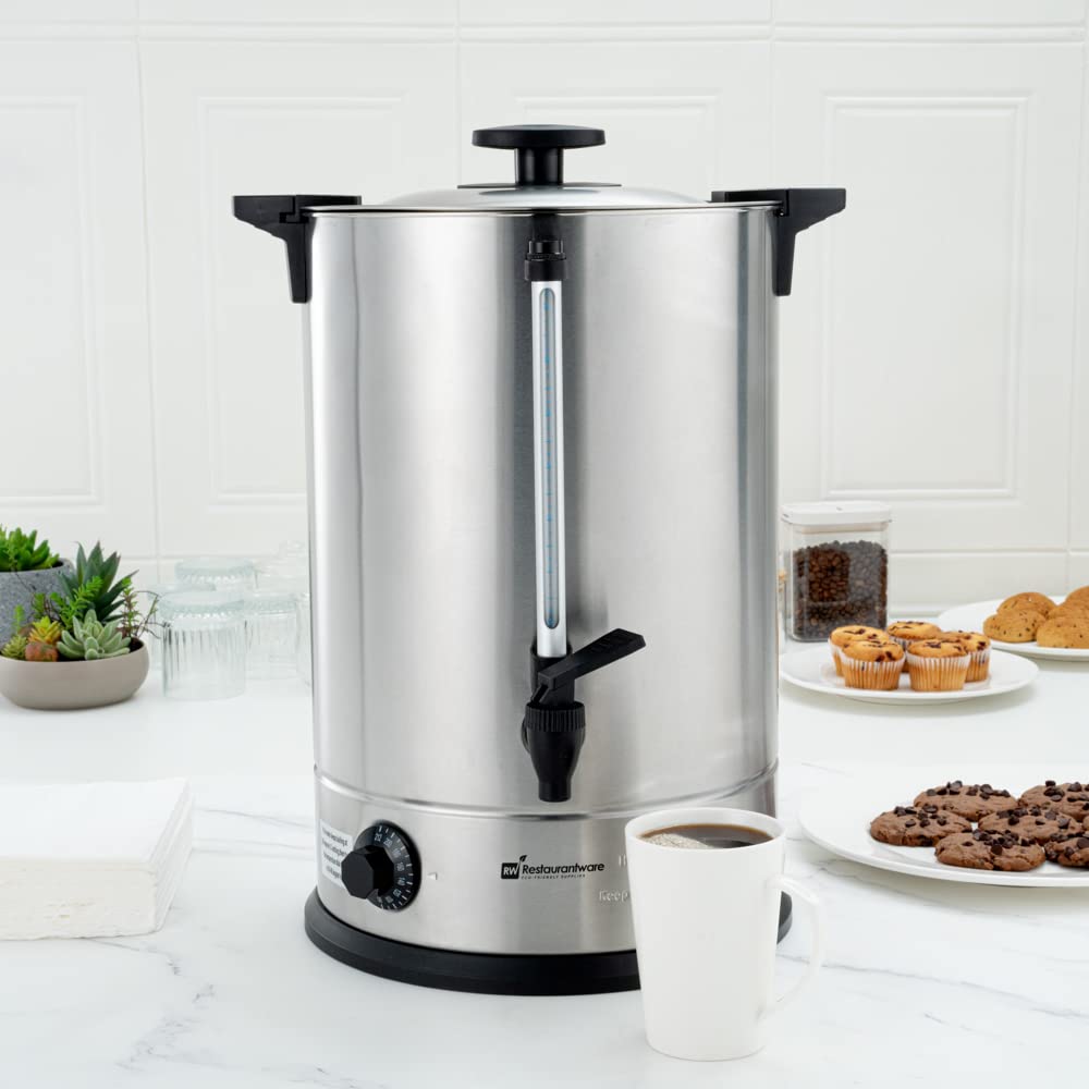 Restaurantware Restpresso 5 Gallon Commercial Coffee Dispenser - 120V/1000W Stainless Steel Coffee Urn with Adjustable Thermostat & No-Drip Spigot, Serves 128 Cups - Perfect for Catering, Events, Offices & Large Gatherings