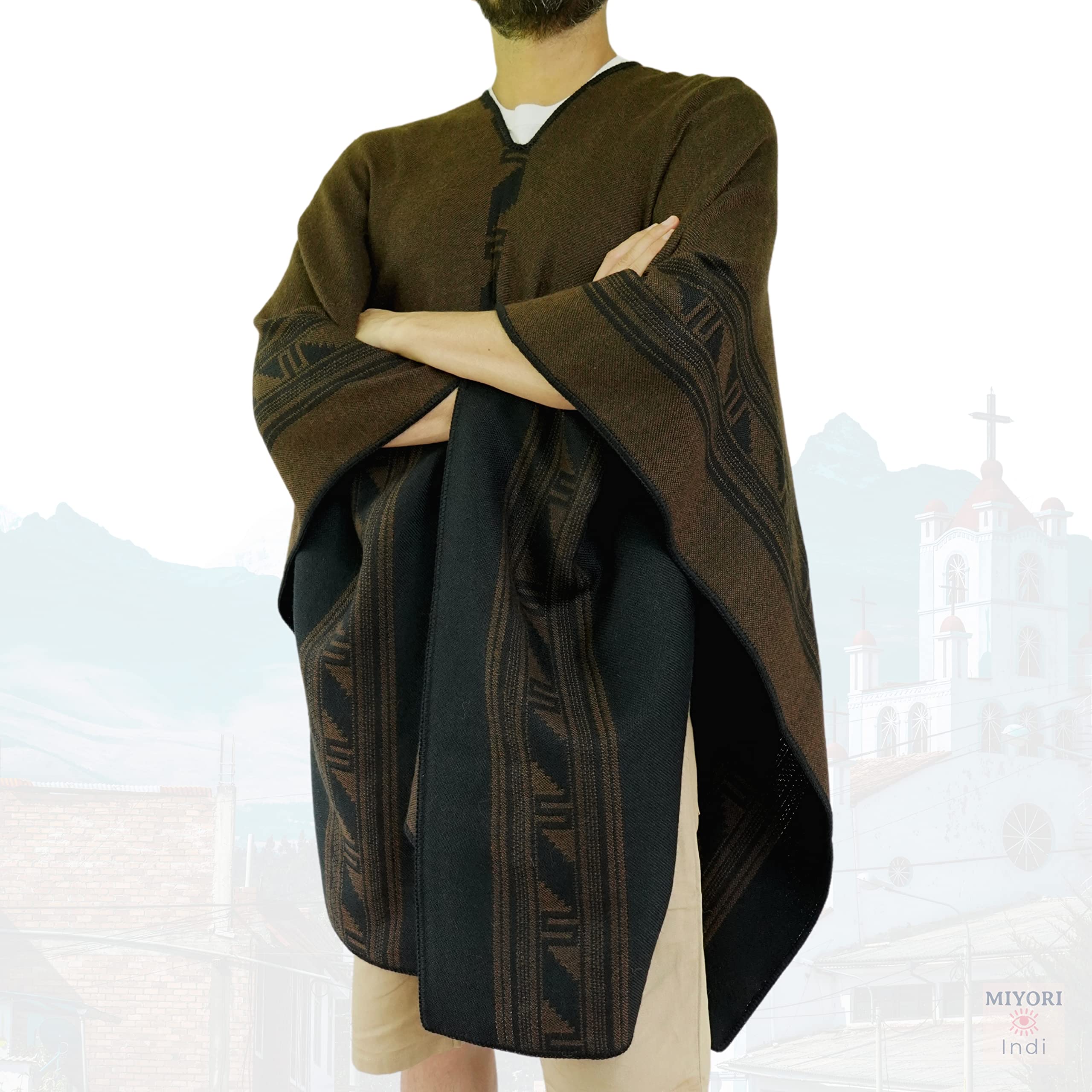Alpaca Wool Poncho for Men - Soft & Warm Adult Poncho Cloak - Perfect for Outdoor Camping, Hiking & Winter Wear