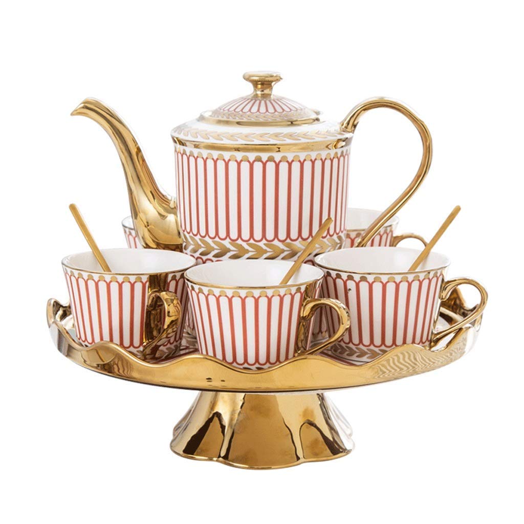Premium Ceramic Coffee Cup and Tea Pot Set - 8 Piece Breakfast Tea & Coffee Mug Set with Serving Tray - Elegant Red Ceramic Tea Cups for Wedding Gifts, Bridal Shower, Housewarming, and Daily Use - Perfect for Coffee, Tea, Milk, and Hot Beverages at Home, Office, or Cafe
