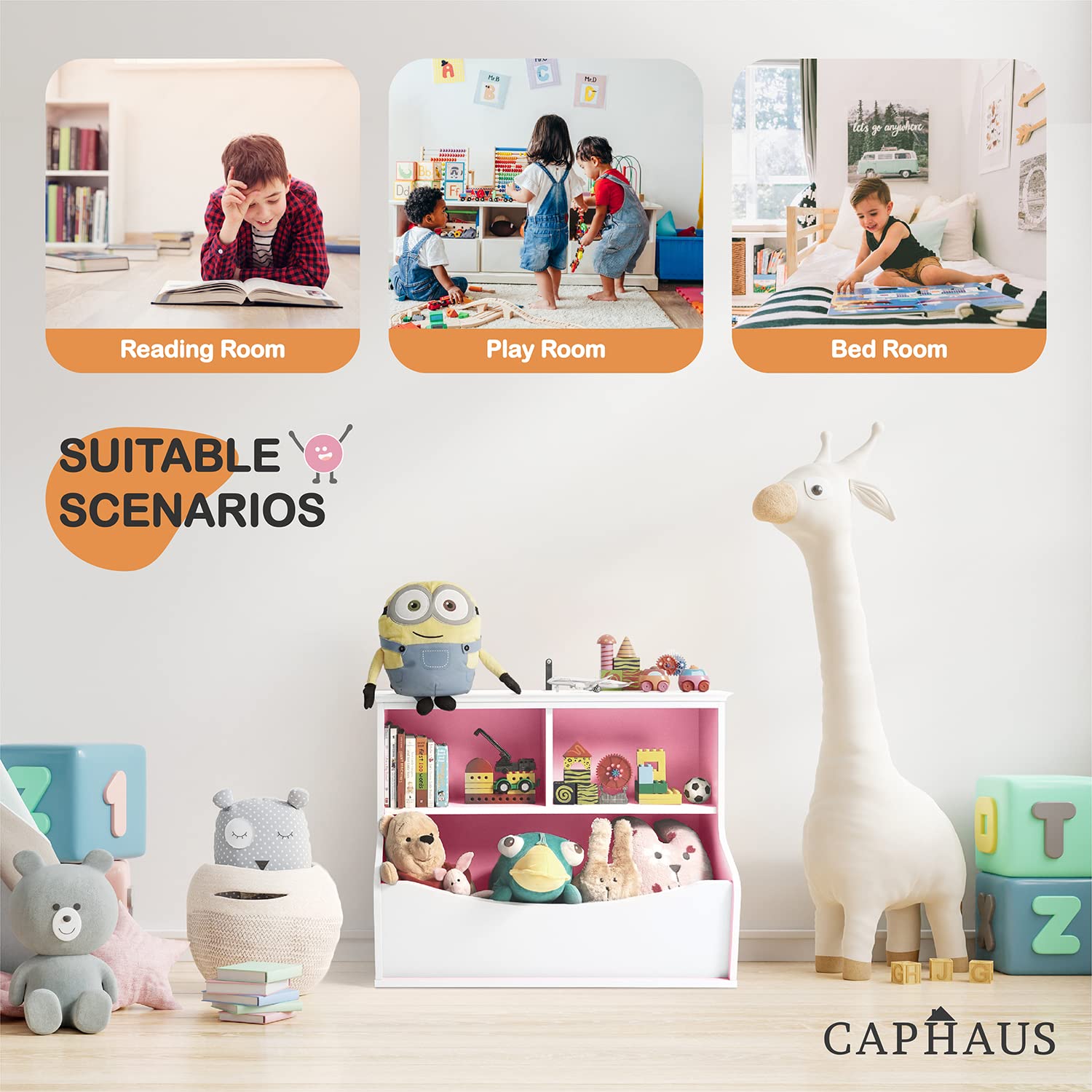 CAPHAUS Kids' Toy Storage Organizer - Multifunctional Book & Toy Cabinet with Open Cubby Shelves for Nursery, Playroom, Closet | Perfect for Home Organization & Child's Play Area