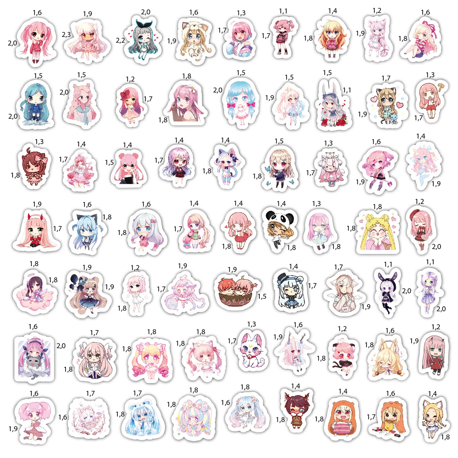 BulbaCraft Kawaii Anime Girl Stickers Set - Cute Japanese Cartoon Decals for Water Bottles, Laptops, Journals & Scrapbooks - Pink Manga Stickers for Teens & Adults - Perfect for DIY Crafts, School Supplies & Gift Giving