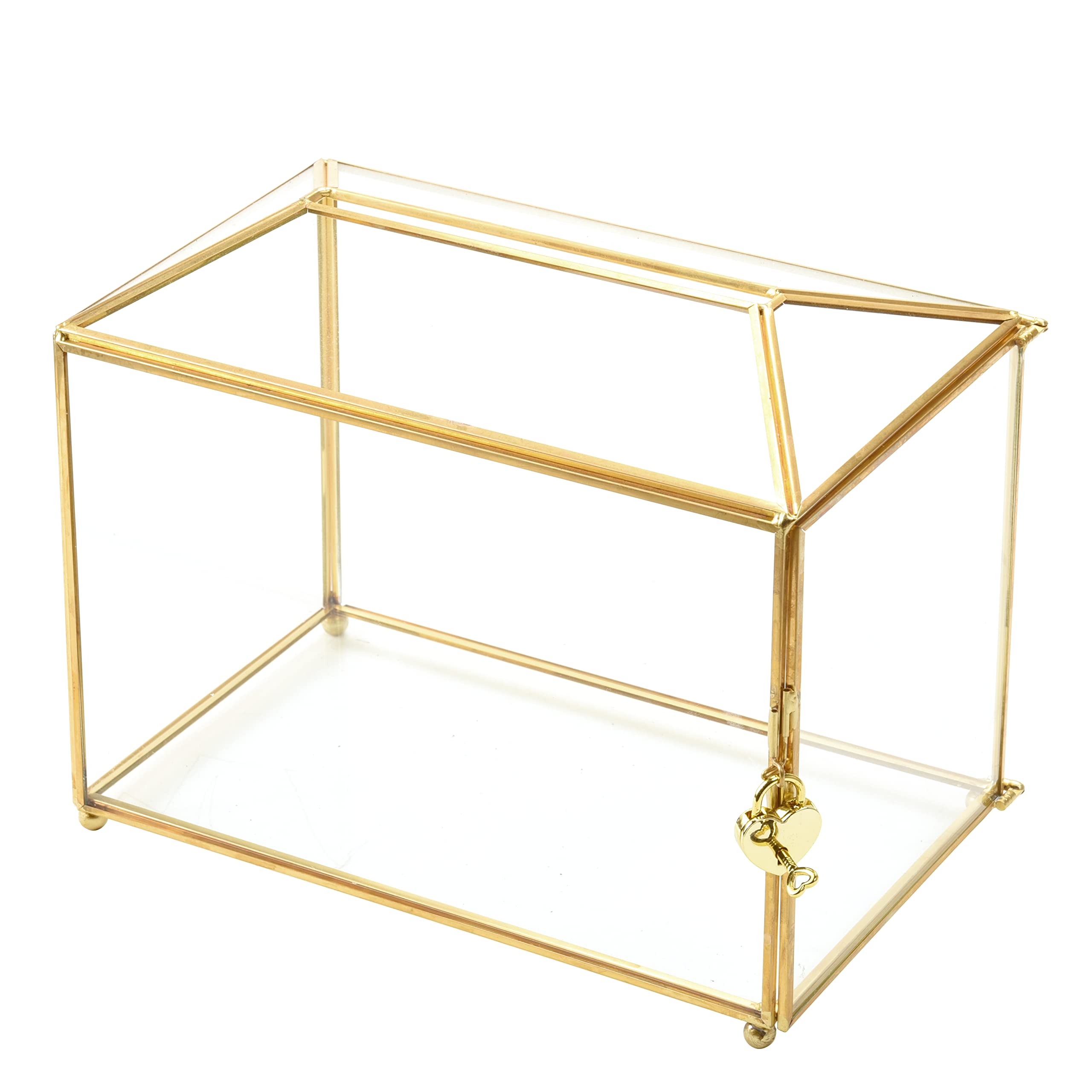Secure Clear Gold Locking Glass Gift Card Box for Wedding, Ballot, Donation, Raffle & Reception - Upgraded Safety Display Case 10.3 x 5.9 x 8.5 Inches - Perfect for Cash Gifts, Jewelry Storage & Event Prize Collection