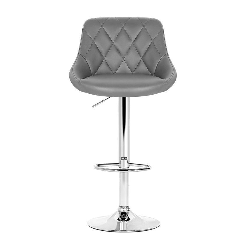 4 Bar Stools with Leather Padded Seats & Gas Lift Mechanism in Grey - Perfect for Kitchen Islands, Breakfast Bars & Home Bars