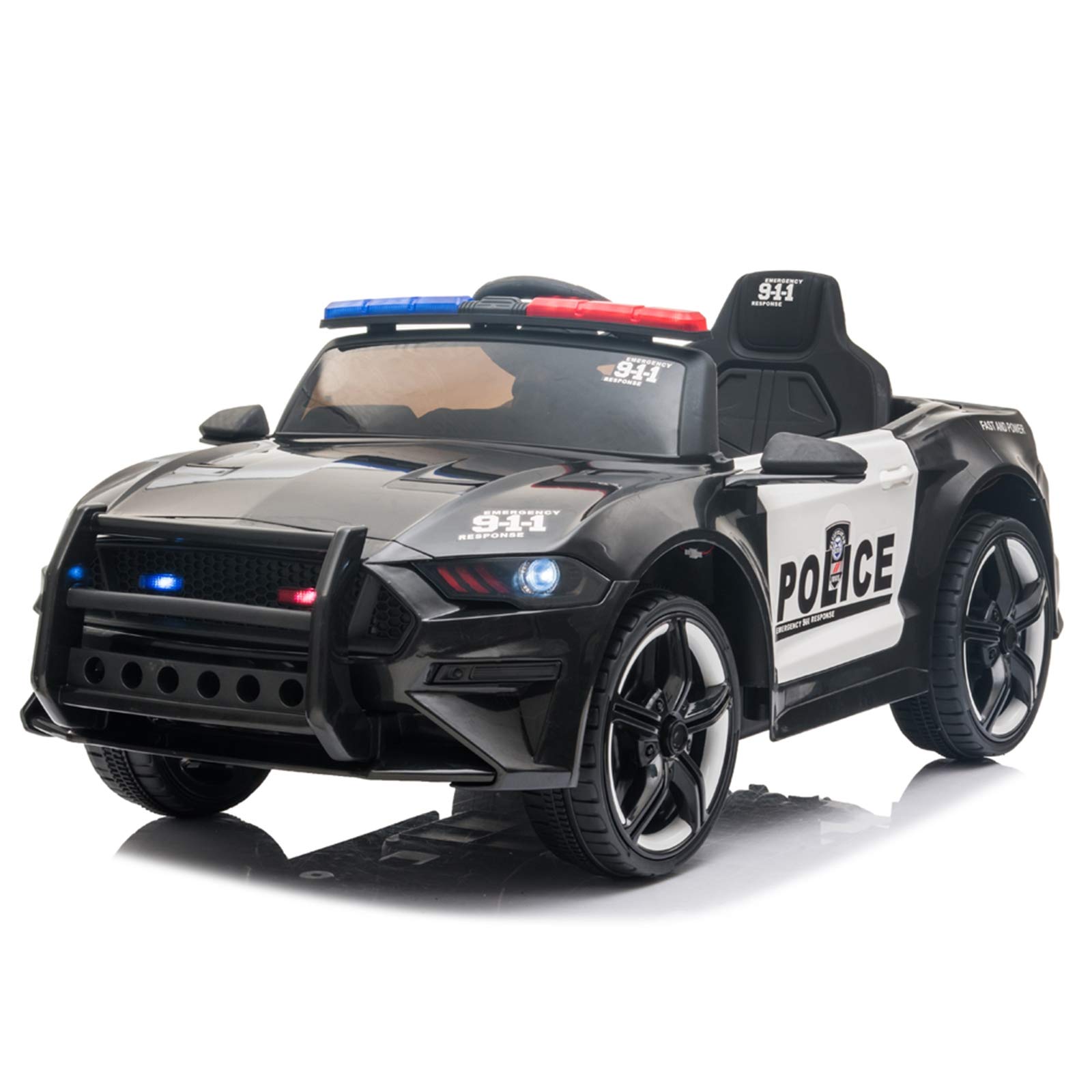 12V Kids Ride On Police Sports Car with 2.4GHz Remote Control, LED Lights, Siren & Microphone - Black | Perfect for Outdoor Play, Birthday Gifts & Pretend Police Adventures