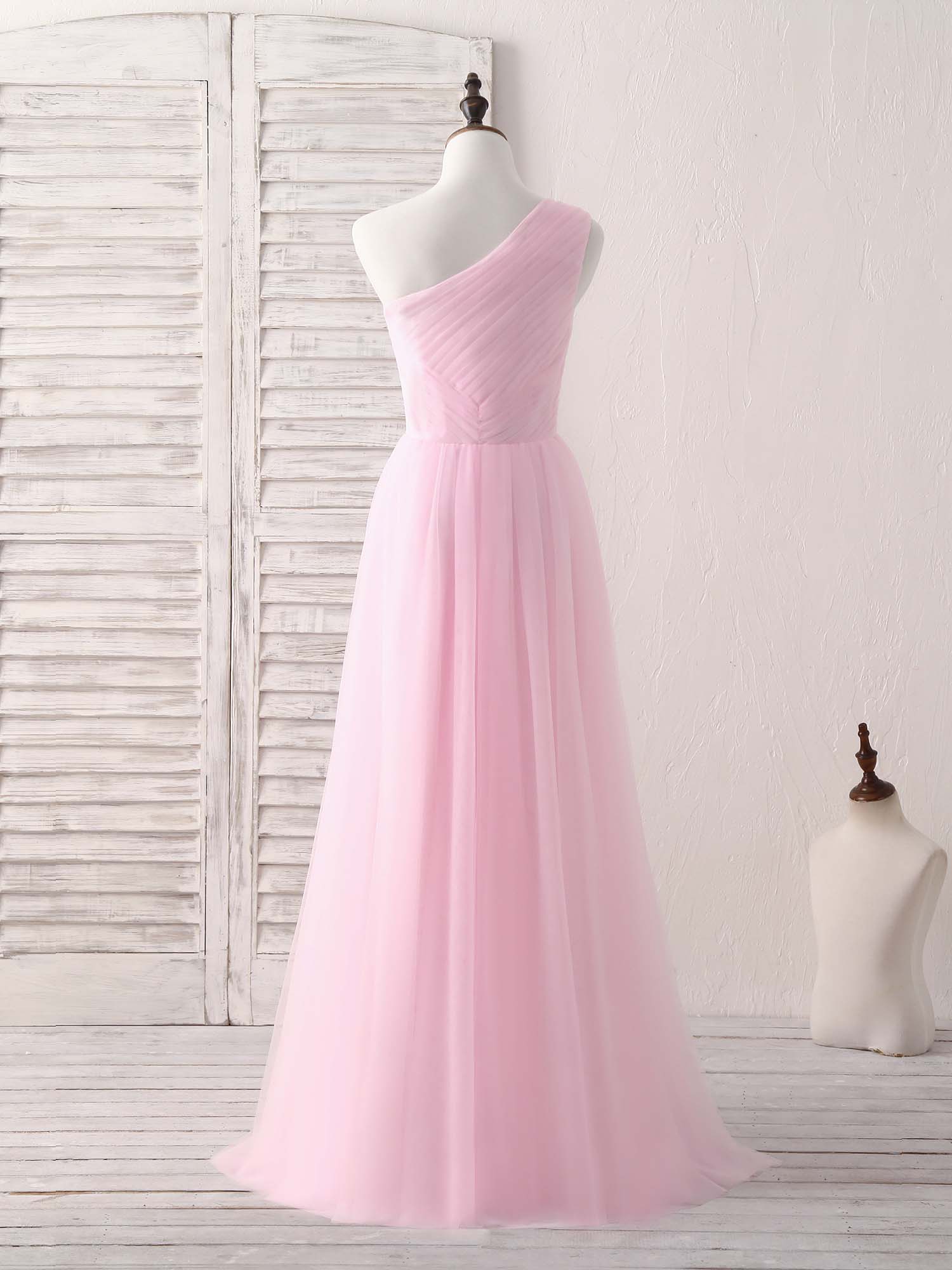 Elegant Pink Tulle One Shoulder Long Prom Dress for Women - Perfect for Bridesmaids, Formal Events & Evening Parties