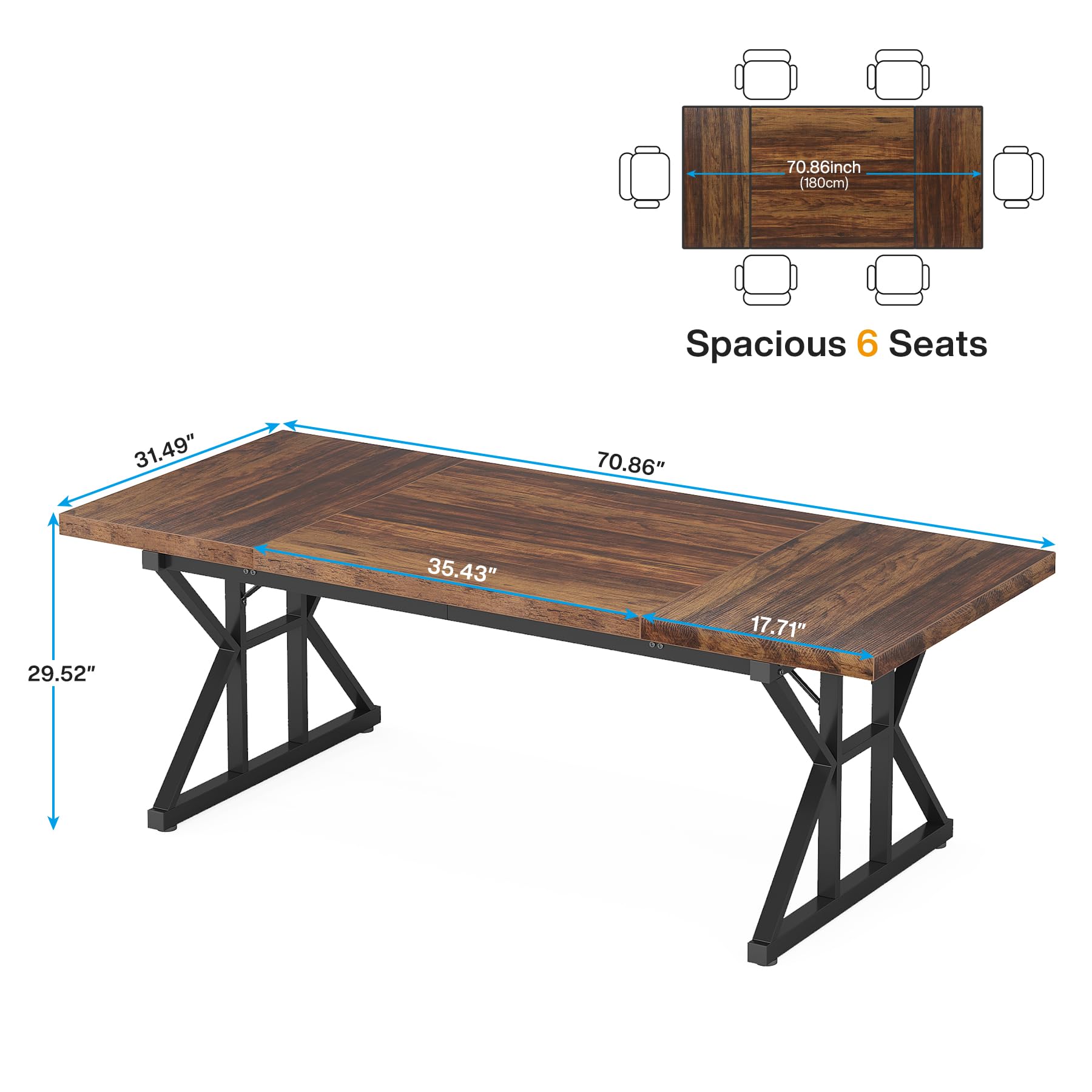 Tribesigns 70.8-Inch Executive Office Desk - Large Computer Workstation with Modern Simple Design, Sturdy Laptop Study Writing Table for Home Office - Perfect for Remote Work & Business (Brown/Black, 70.8 Inch)