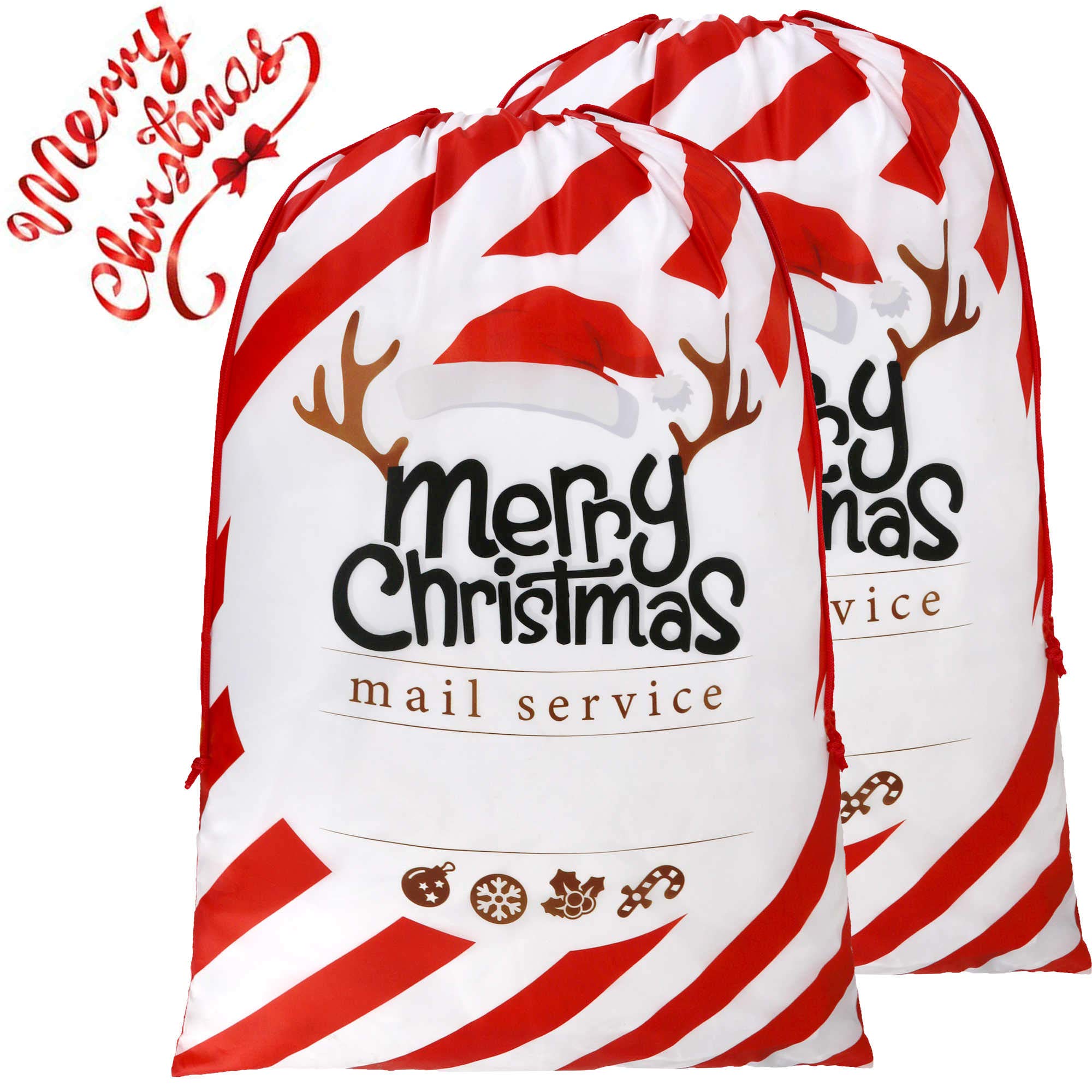 BeeGreen 2-Pack Extra Large Santa Bags 27.6x42 Inch - Reusable Christmas Gift Sacks with Drawstring for Present Wrapping | Perfect for Holiday Decorations, Secret Santa Exchanges & Family Gift Storage
