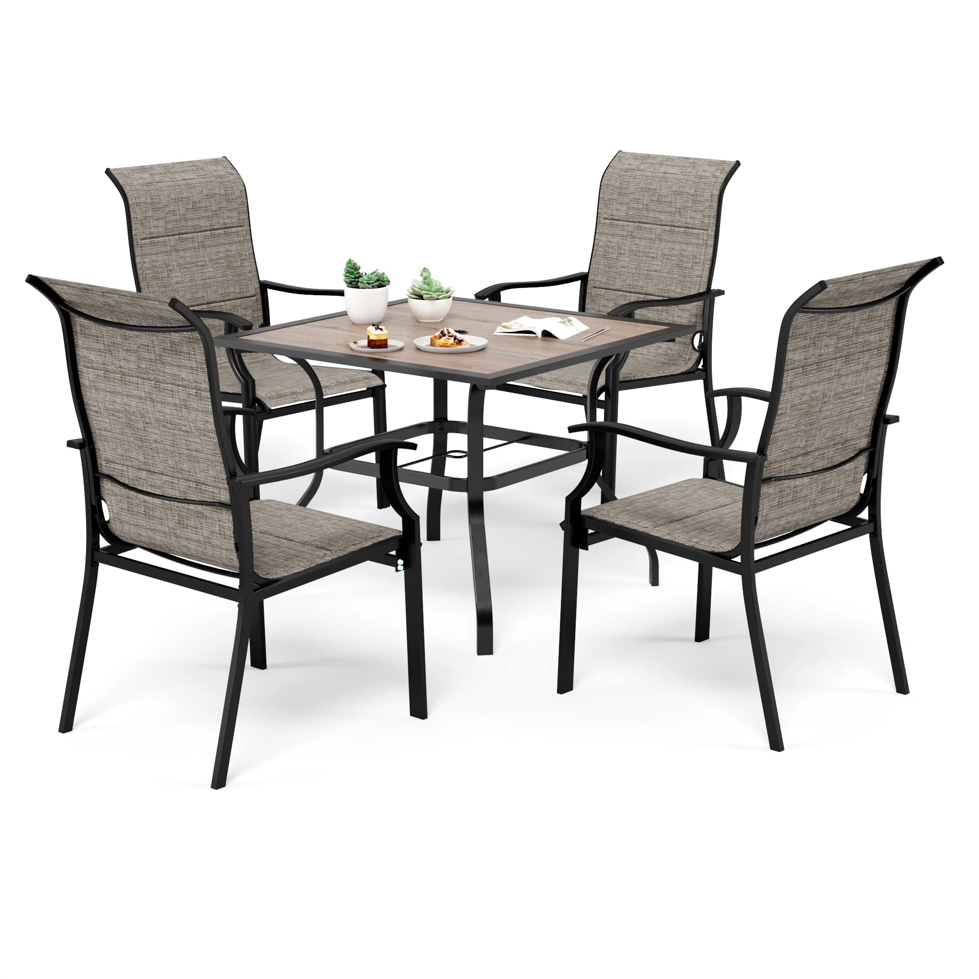 5-Piece Outdoor Patio Dining Set - 4 Padded Textilene Chairs & 37