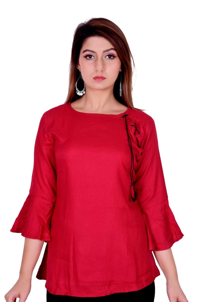 Women's Long Sleeve Round Neck T-Shirt - Soft Sleepwear & Casual Tunic Top Blouse - Small Size Red - Perfect for Lounge Wear, Sleepwear & Everyday Comfort