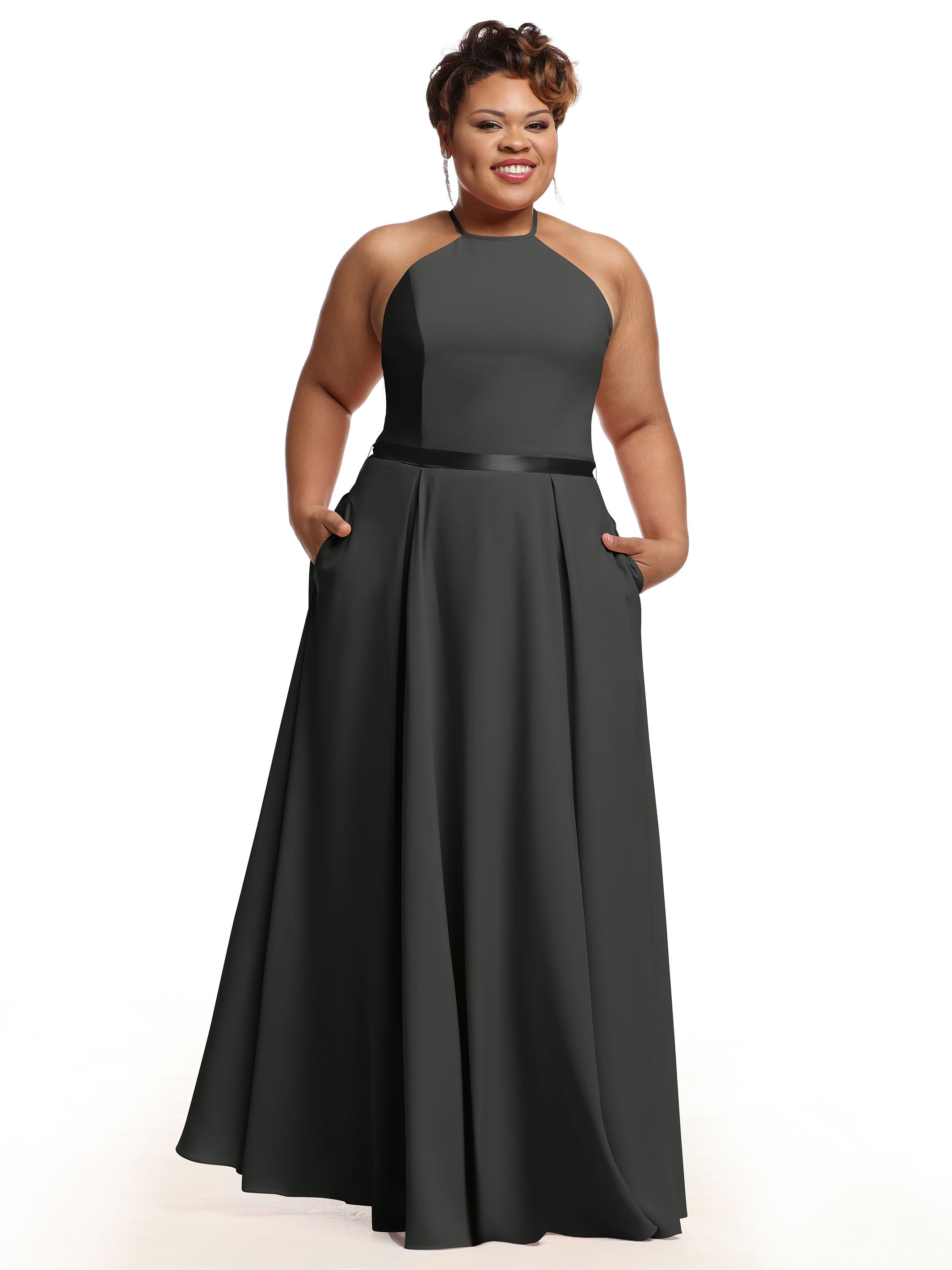 Elegant A-Line Stretch Chiffon Bridesmaid Dress with Halter Neckline & Waist Belt - Perfect for Weddings, Formal Events & Special Occasions