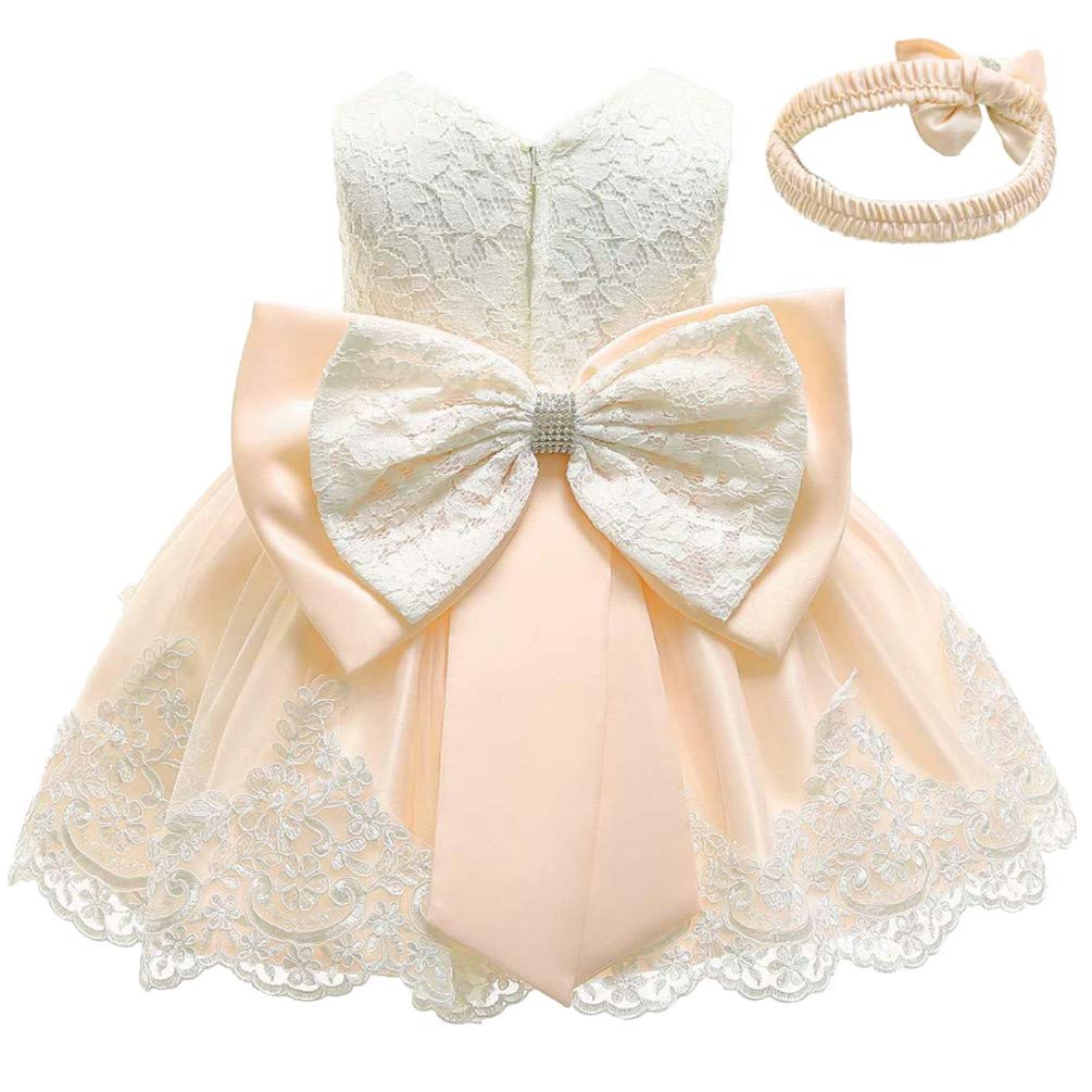 Christening Lace Flower Baby Girl Dress - Princess Formal Prom Tutu Ball Gown for Baptism, First Communion & Special Occasions