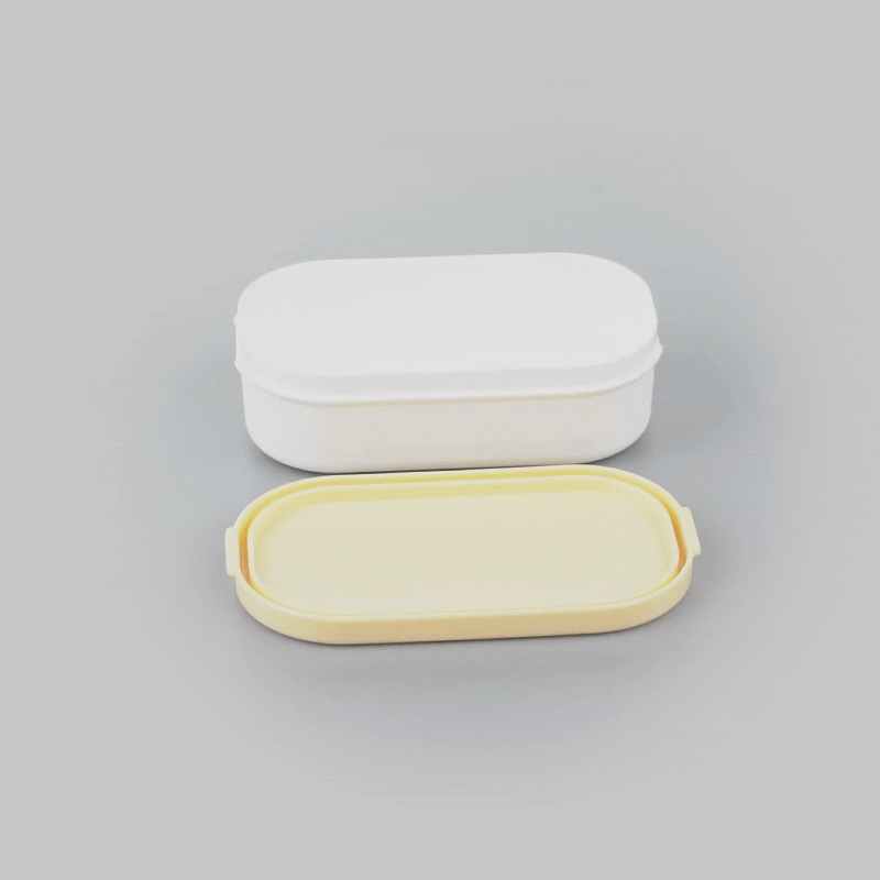 Bento Tek 3 oz White Buddha Box Snack & Sauce Containers with Beige Lid - 3.75