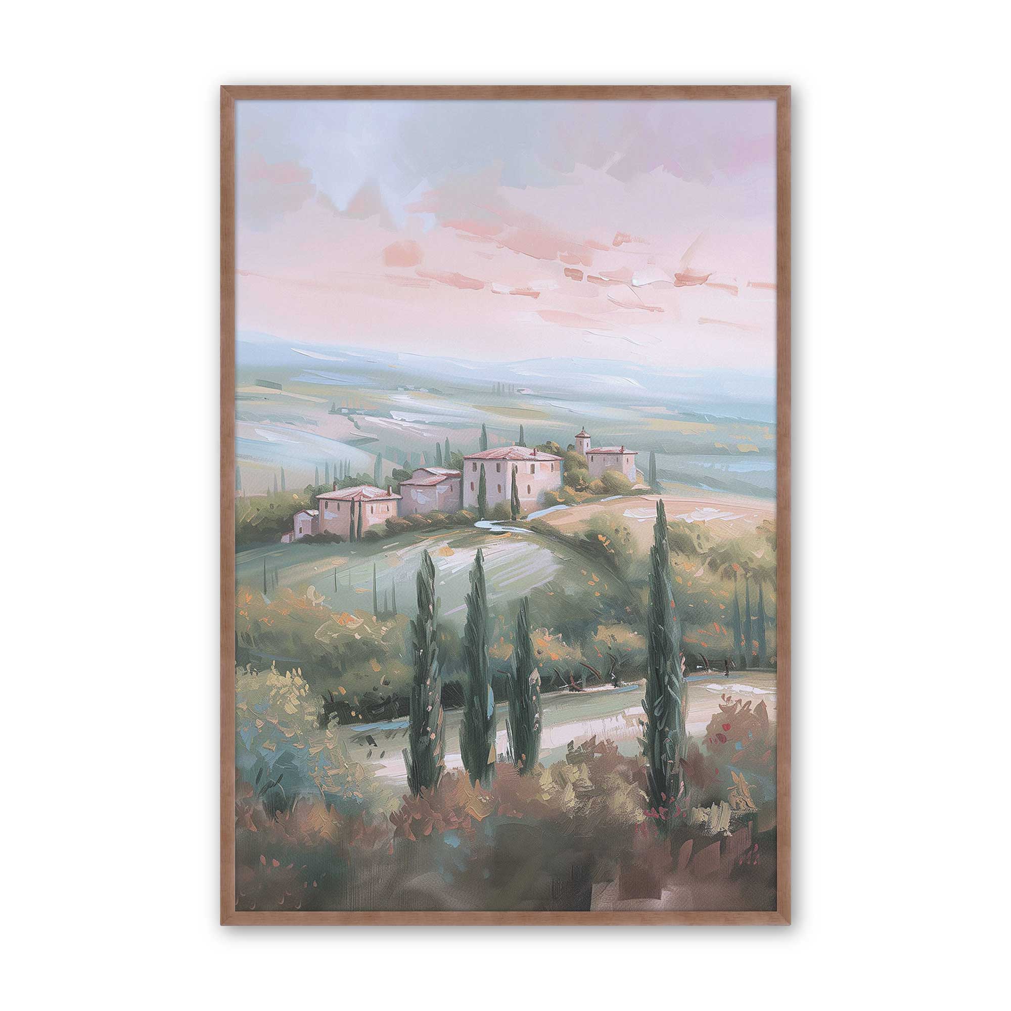Tuscany Sunset Landscape Art Print - Dusk's Glow v1 Wall Decor for Living Room, Bedroom & Office