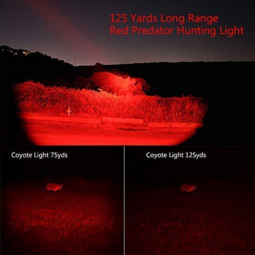 XLENTGEN 350 Yard Red Hunting Flashlight - Zoomable LED Tactical Light for Coyote, Hog, Varmint & Fox Hunting - Includes Pressure Switch, Rail Mount & Scope Mount - Perfect for Night Vision & Predator Hunting